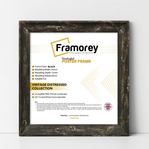 Square Size Black Picture Frame Vintage Distressed Photo Frames