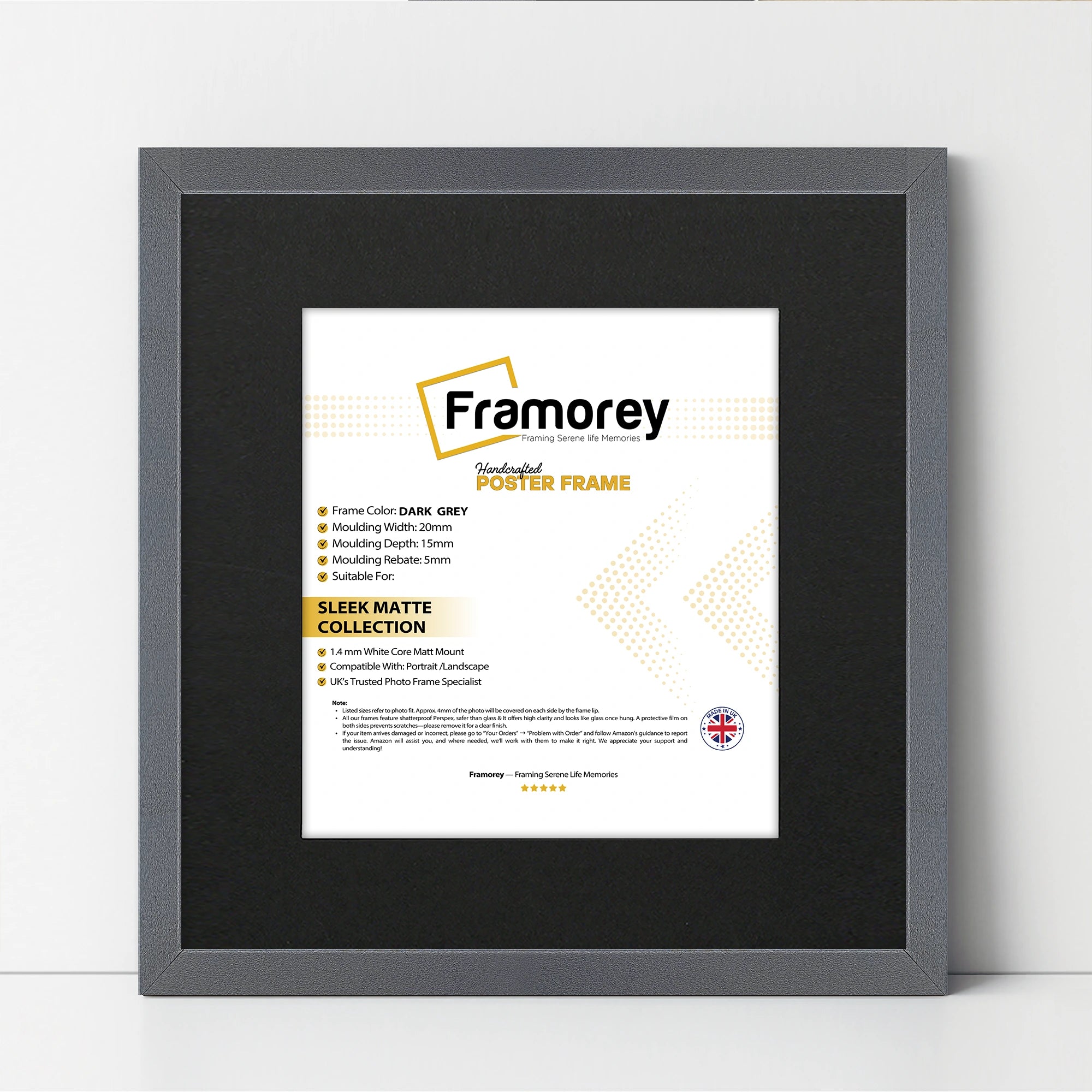 Square Size Dark Grey Thin Matt Picture Frames With Black Mount