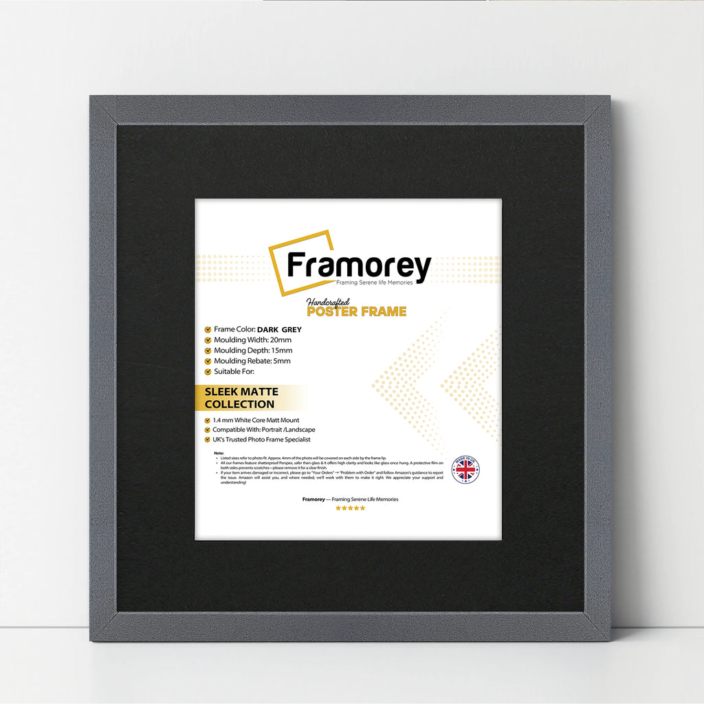 Square Size Dark Grey Thin Matt Picture Frames With Black Mount