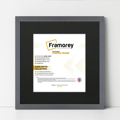 Square Size Dark Grey Thin Matt Picture Frames With Black Mount