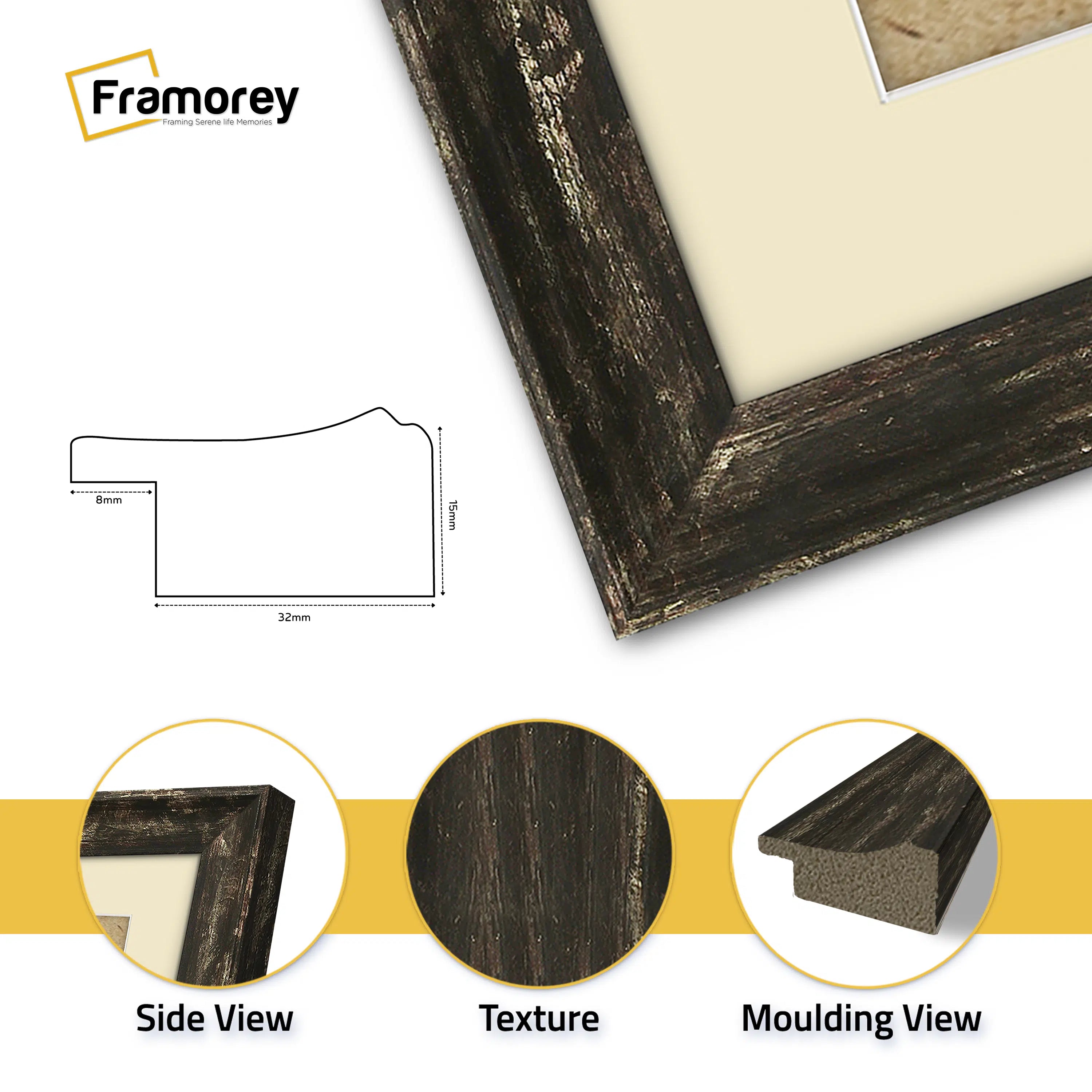 Square Size Black Picture Frame Vintage Distressed Photo Frames With Ivory Mount