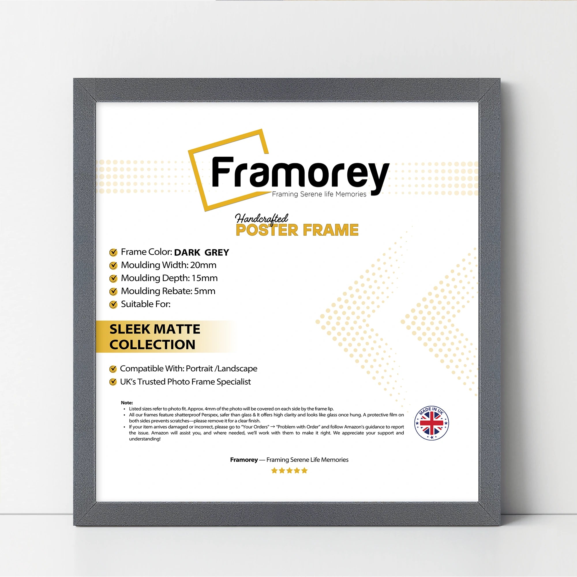 Square Size Dark Grey Thin Matt Picture Frame Poster Frames