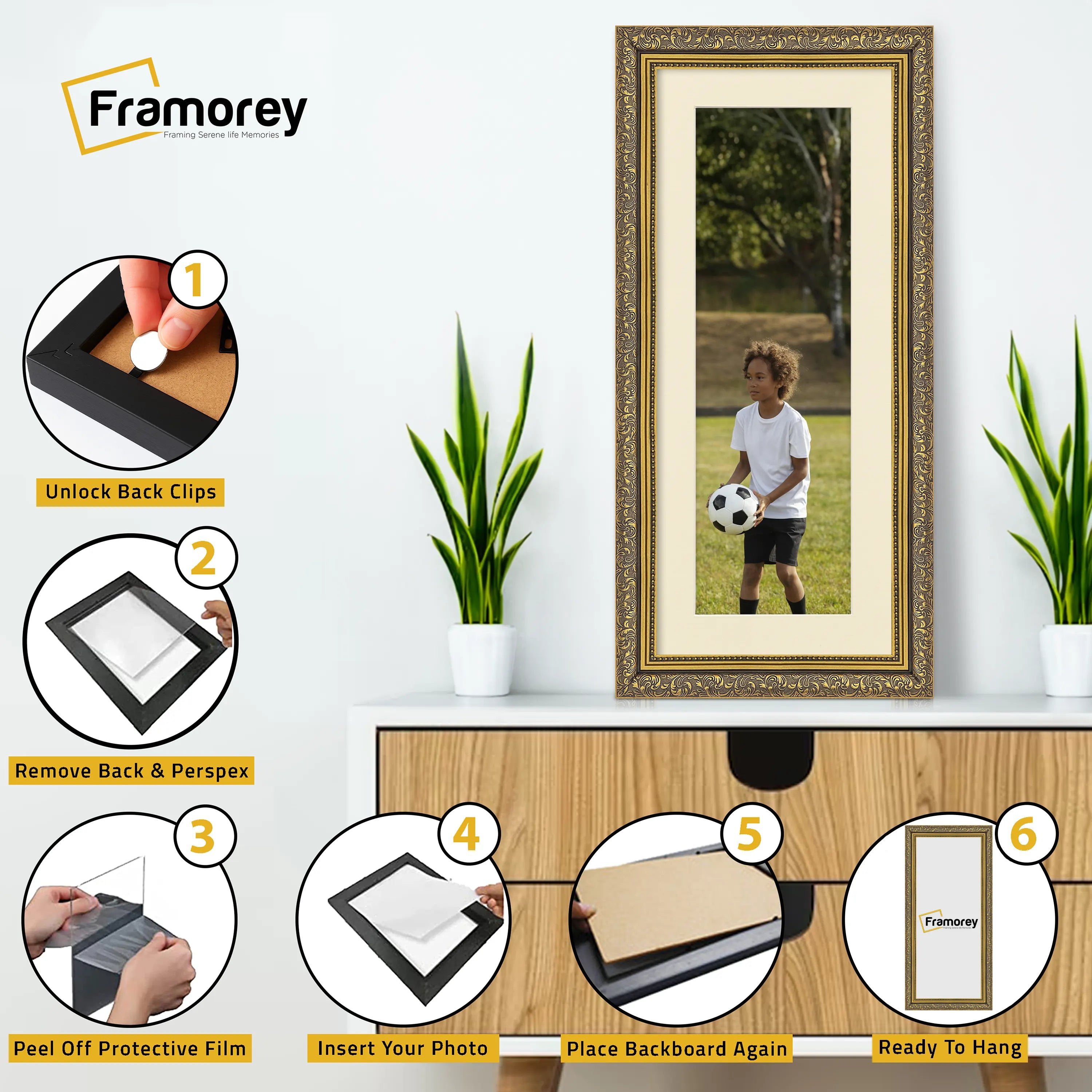 Panorama Gold Photo Frame Dahlia Style Wall Art Frame With Ivory Mount