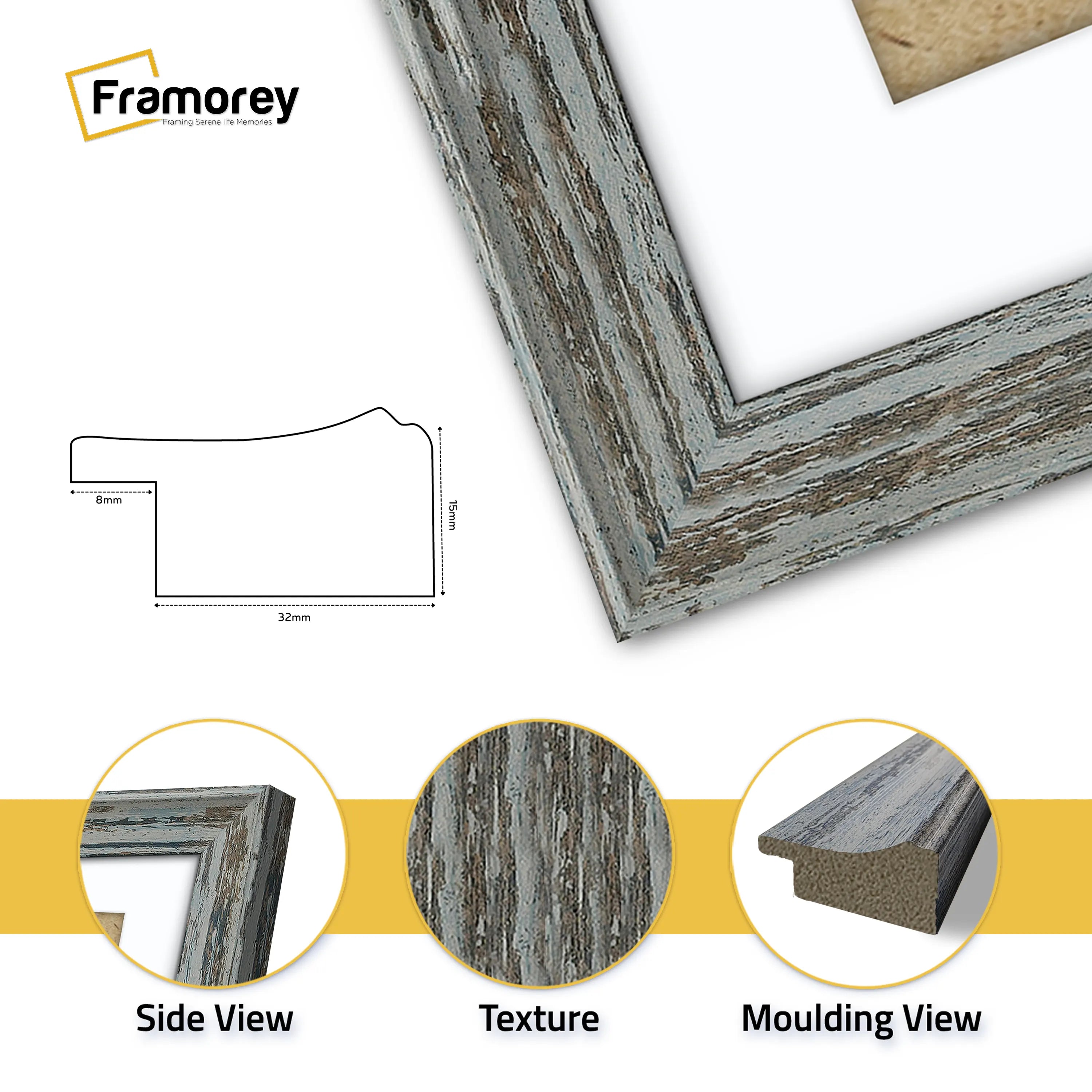 Panoramic Vintage Distressed Blue Photo Frames With White Mount