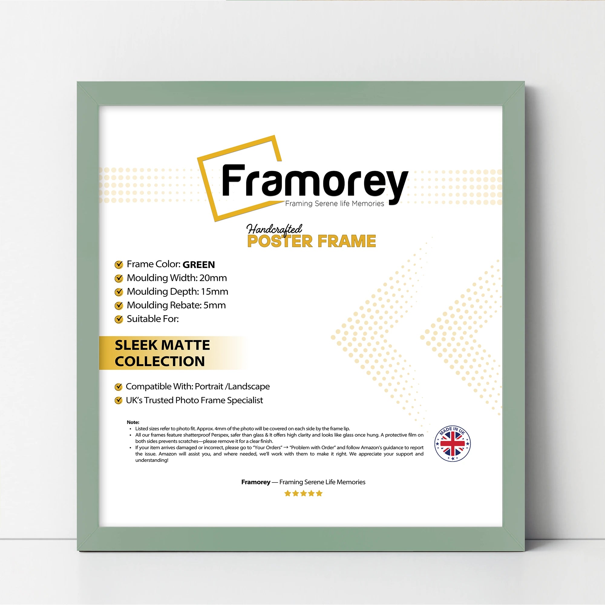 Square Size Green Thin Matt Picture Frame Poster Frames