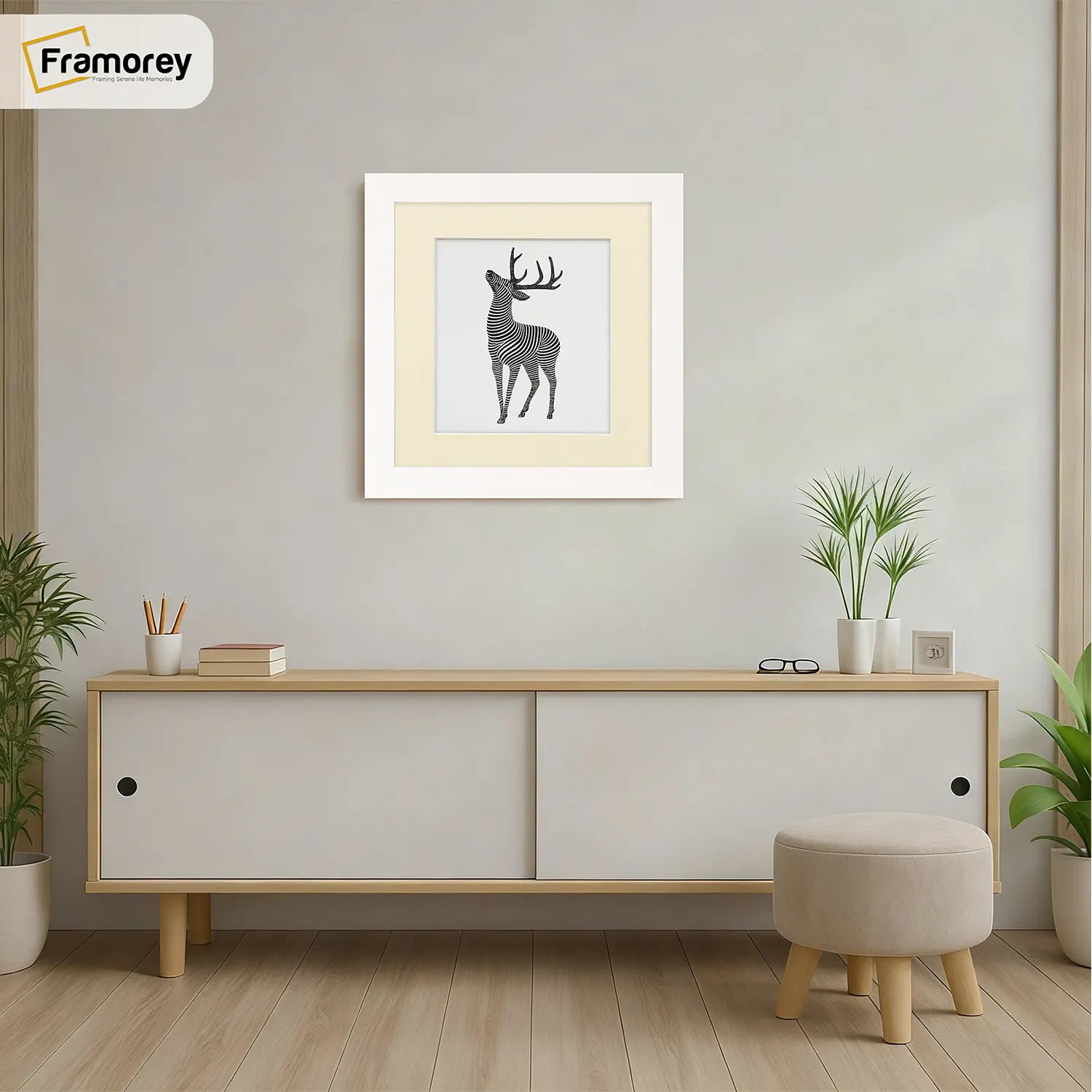 Square Size White Picture Frame With Ivory Mount