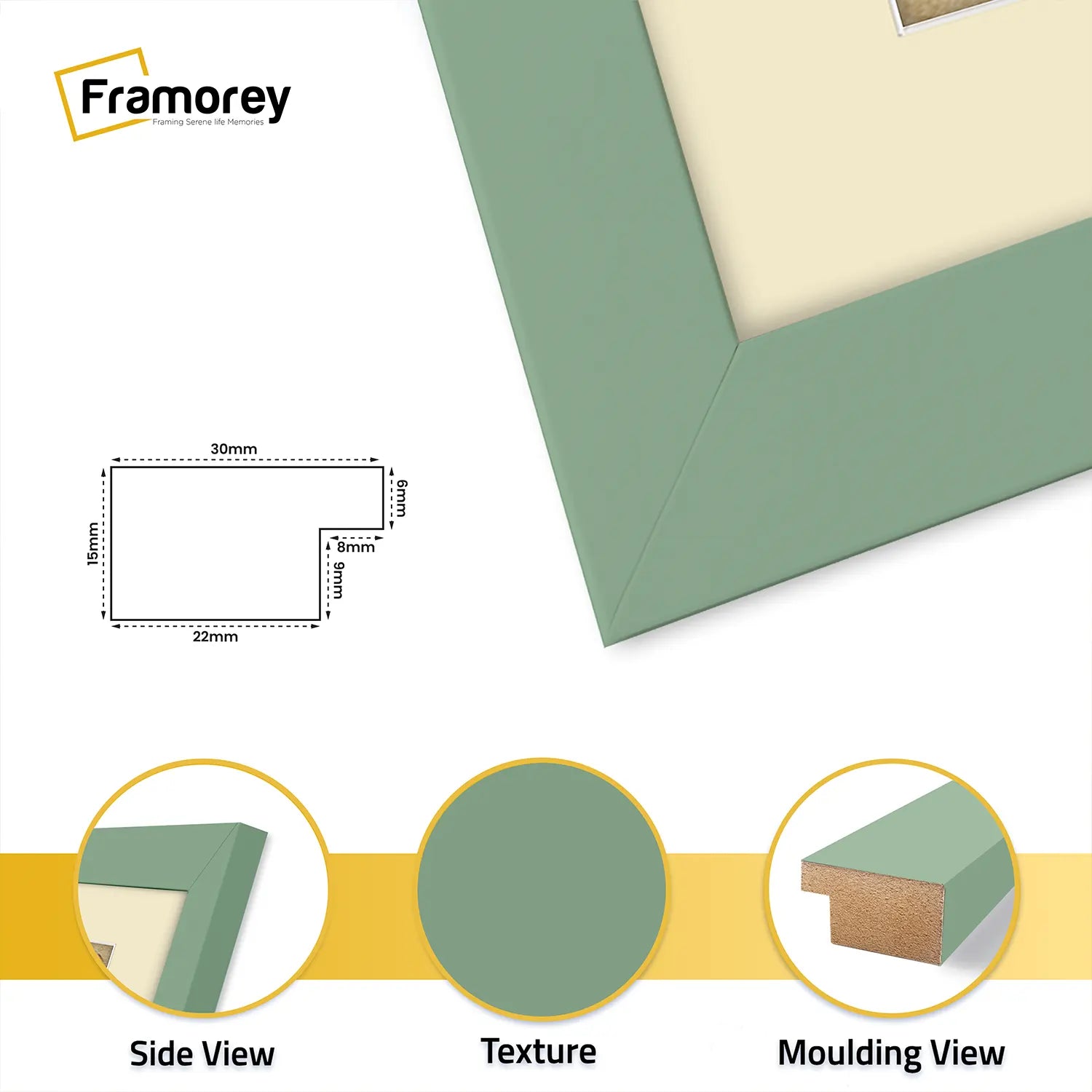 Square Size Green Picture Frame With Ivory Mount