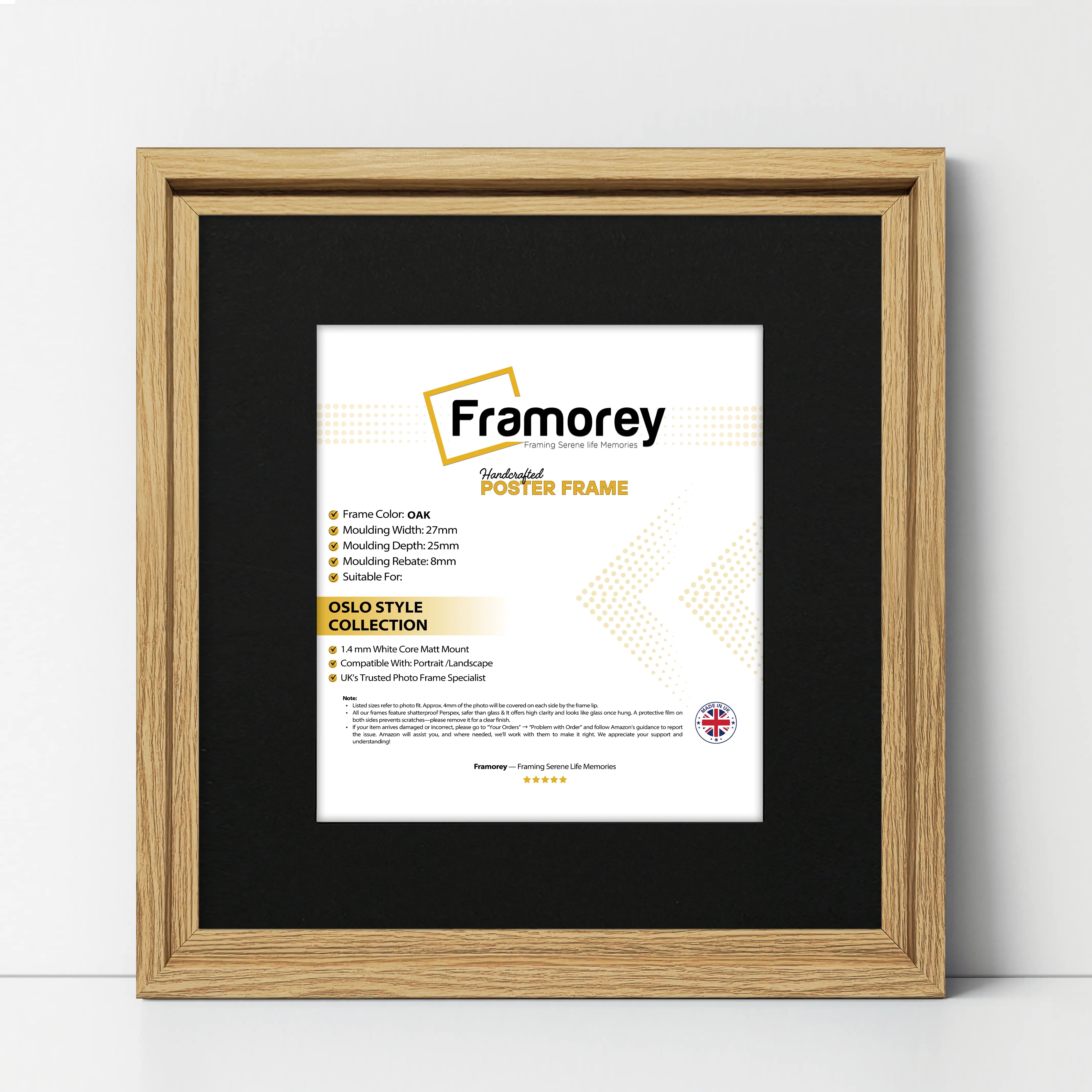 Square Size Oak Oslo Photo Frames Wall Art Frames With Black Mount