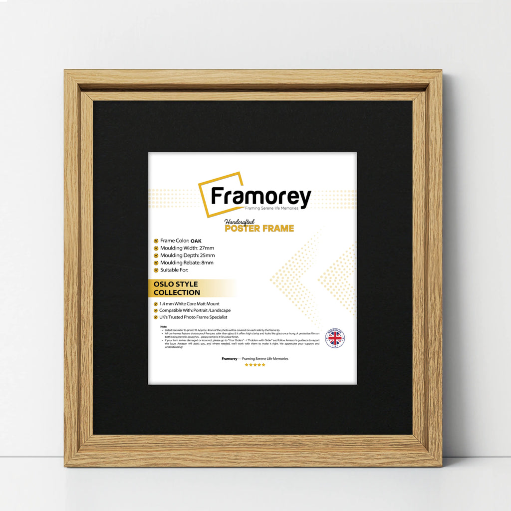 Square Size Oak Oslo Photo Frames Wall Art Frames With Black Mount