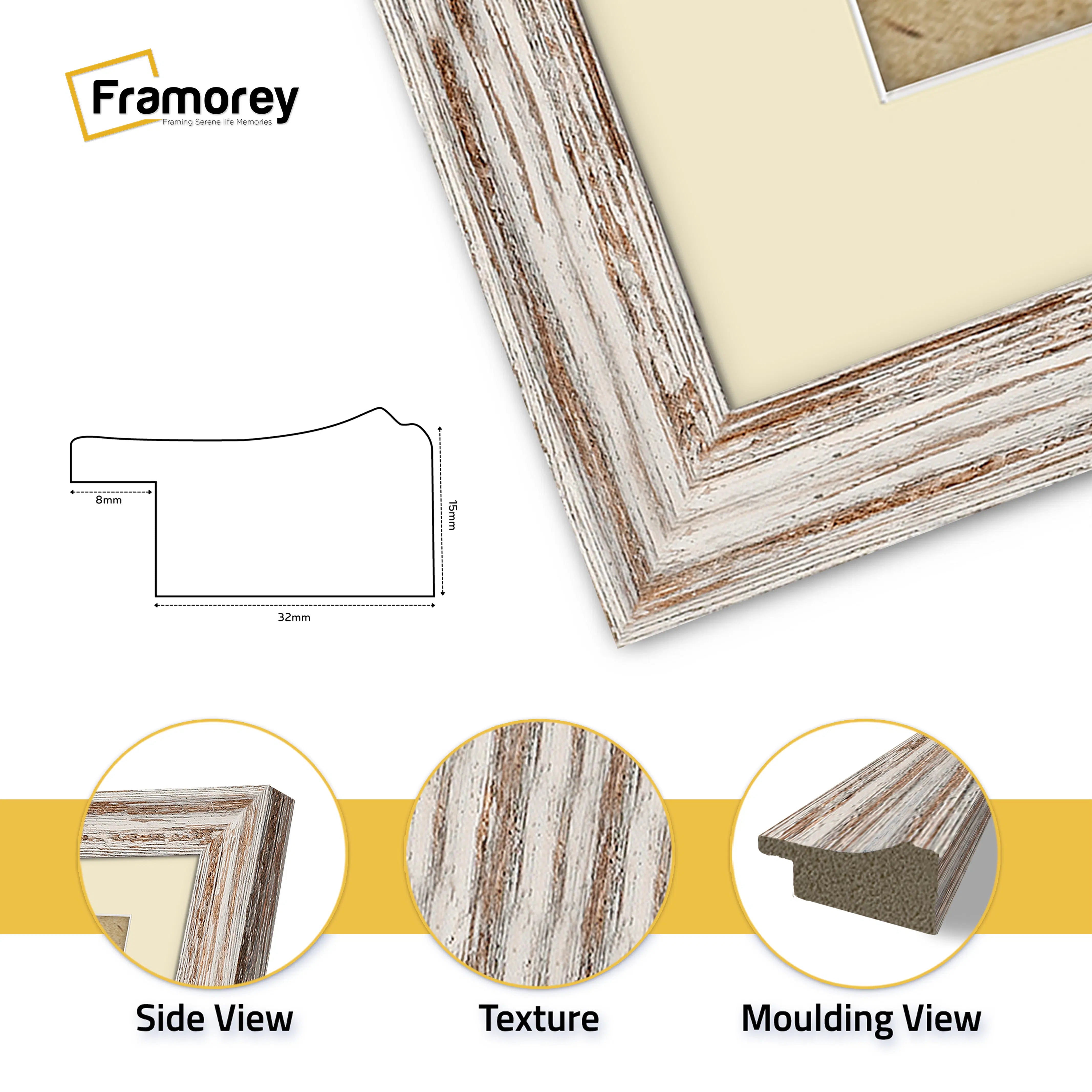 Square Size Walnut Picture Frame Vintage Distressed Photo Frames With Ivory Mount