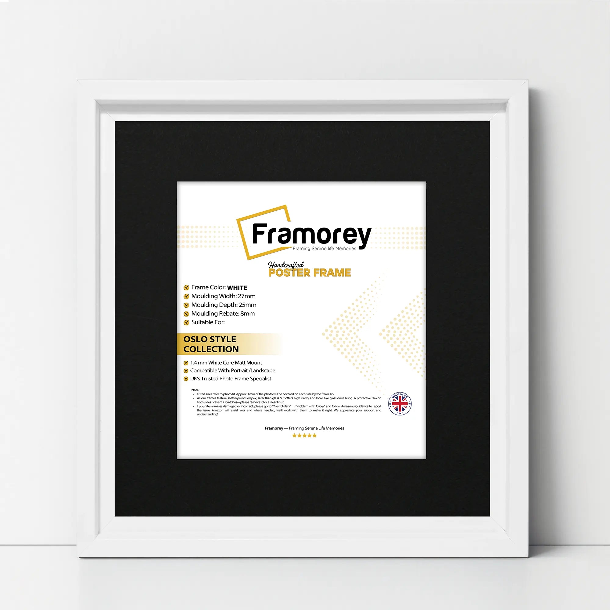 Square Size White Oslo Photo Frames Wall Art Frames With Black Mount