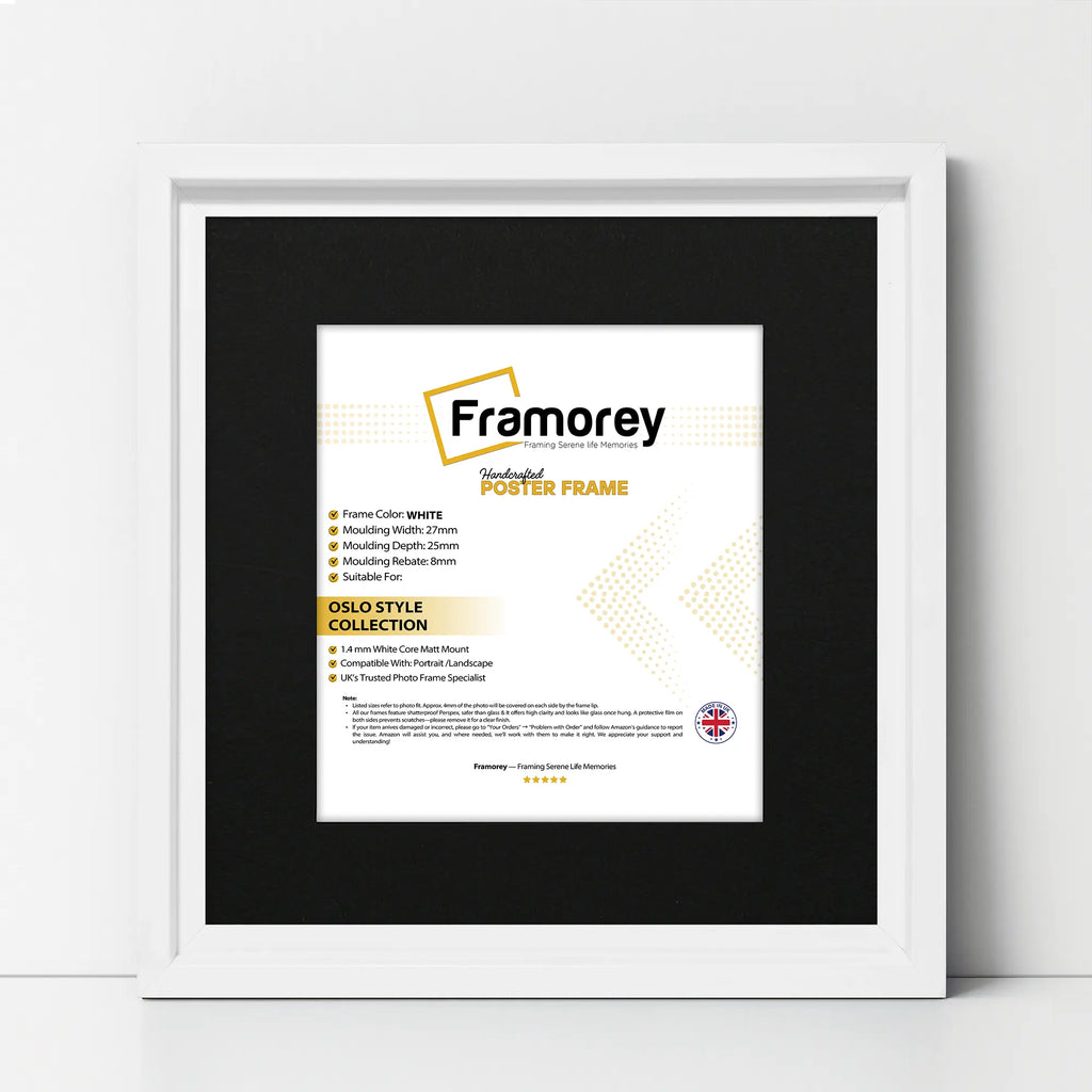 Square Size White Oslo Photo Frames Wall Art Frames With Black Mount