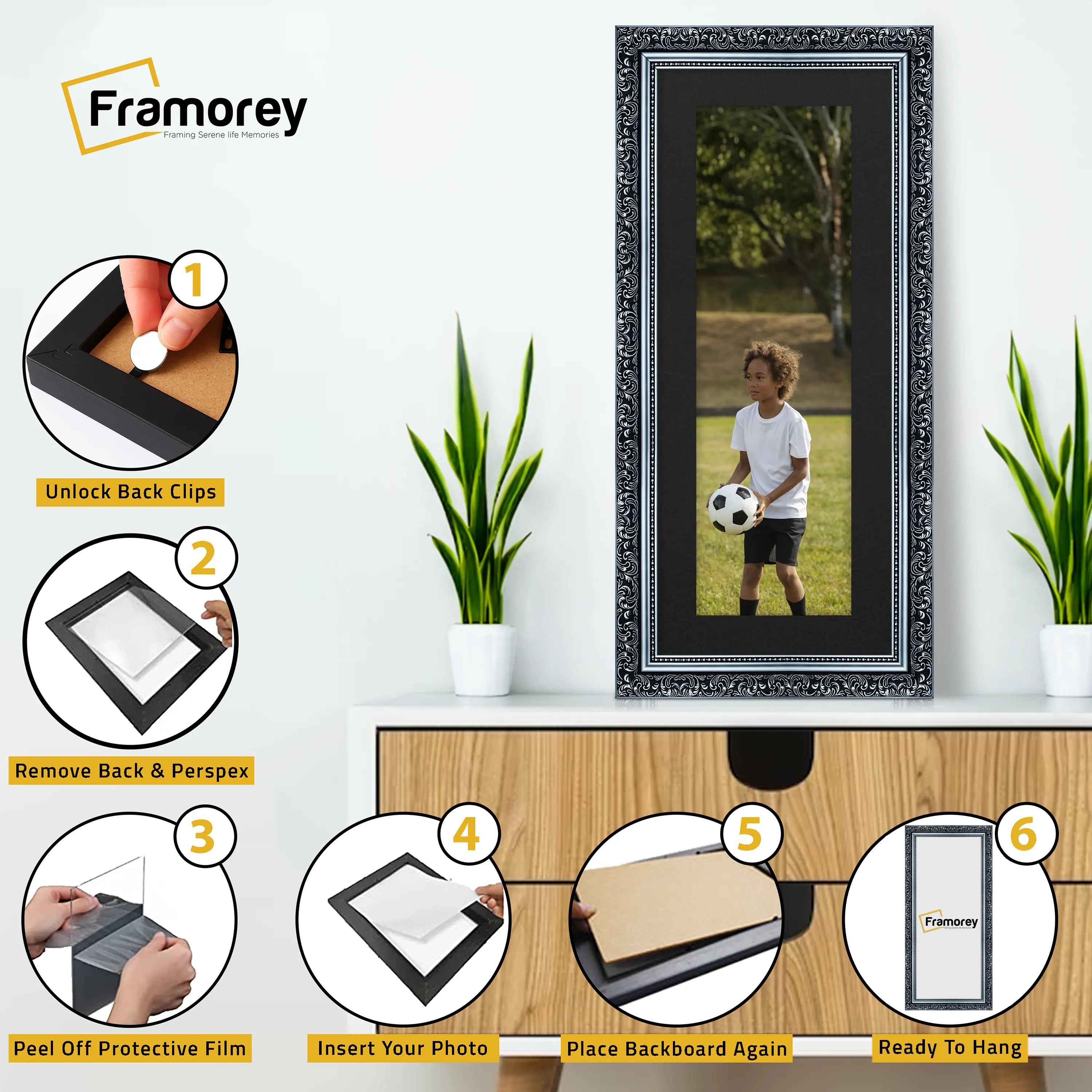 Panorama Silver Photo Frame Dahlia Wall Art Frame With Black Mount