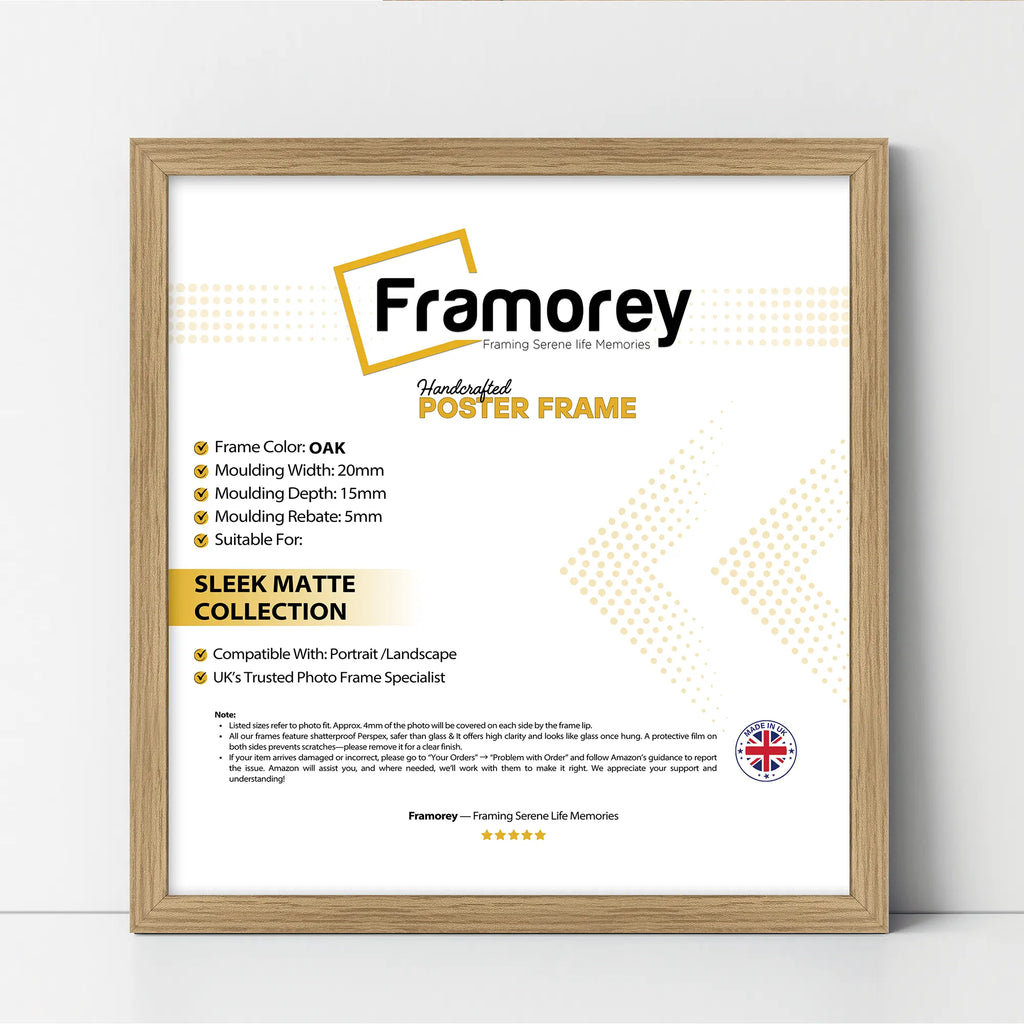 Square Size Thin Matt Oak Picture Frame Poster Frames