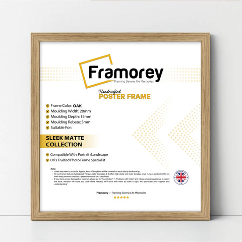 Square Size Thin Matt Oak Picture Frame Poster Frames