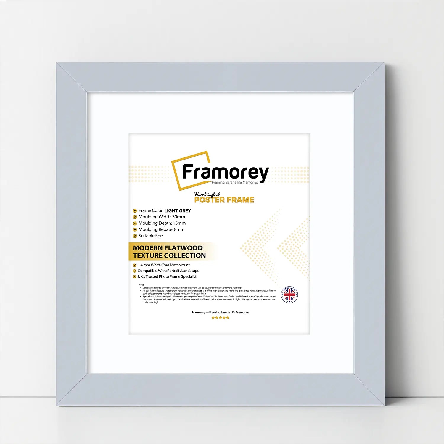 Square Size Light Grey Picture Frame With White Mount