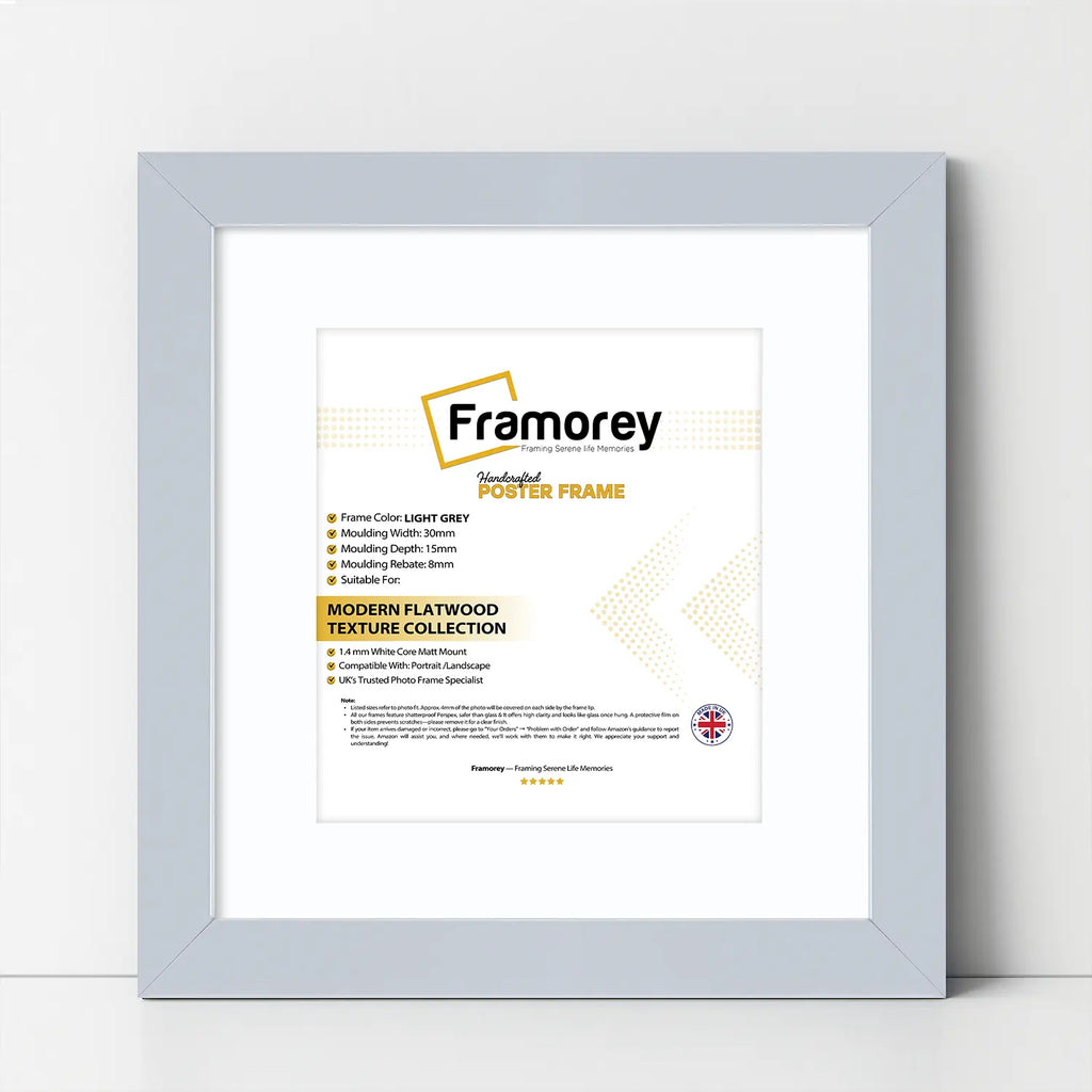Square Size Light Grey Picture Frame With White Mount