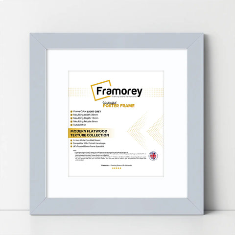 Square Size Light Grey Picture Frame With White Mount