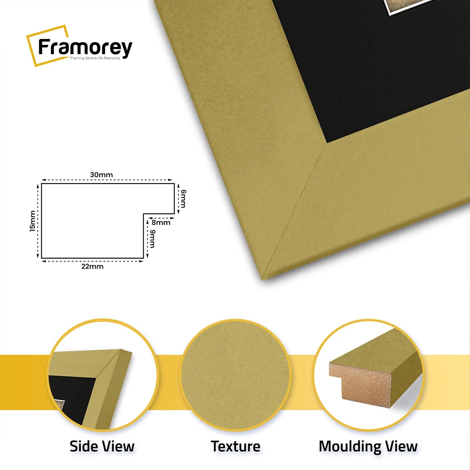 Square Size Gold Picture Frame With Black Mount