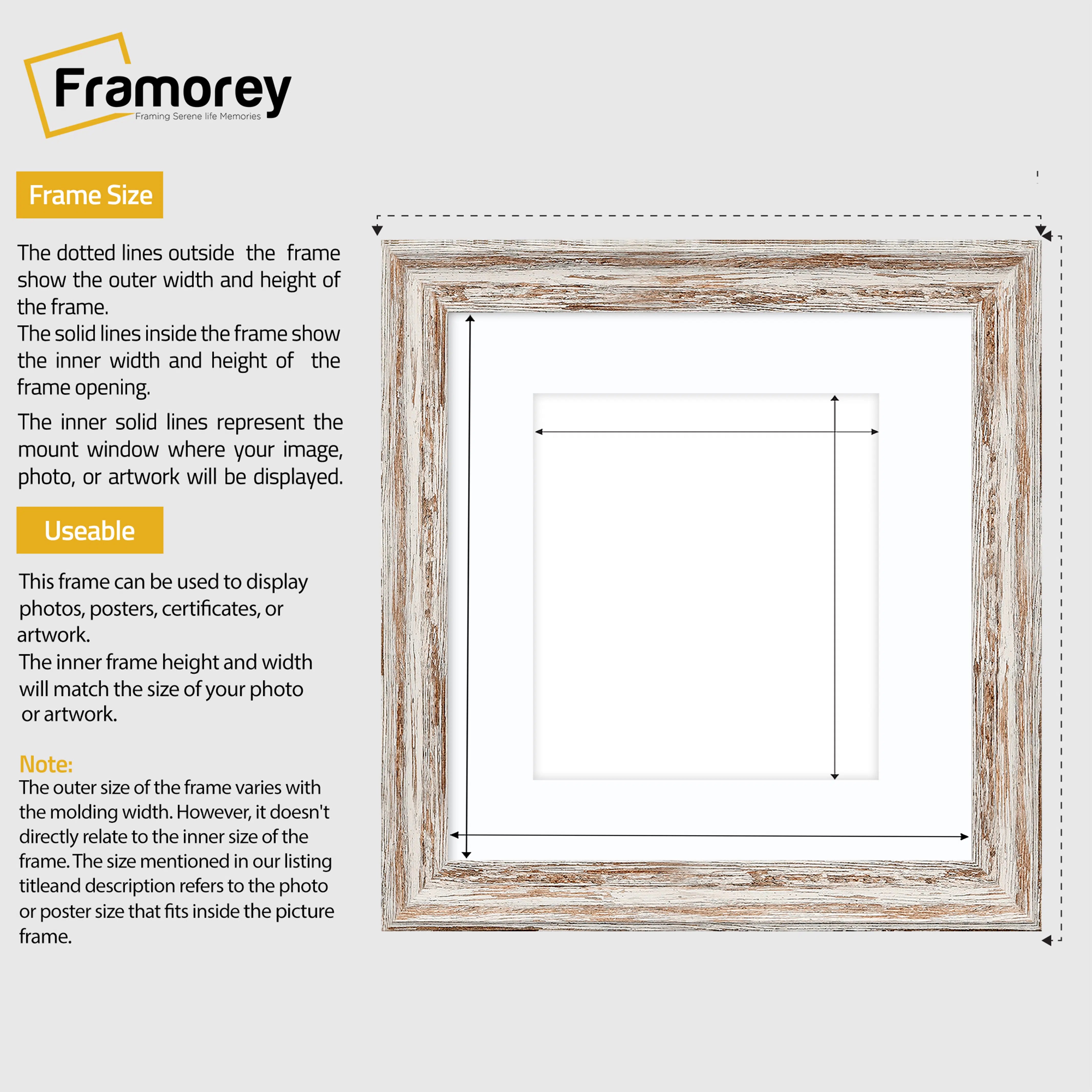 Square Walnut Picture Frame Vintage Distressed Photo Frames With White Mount