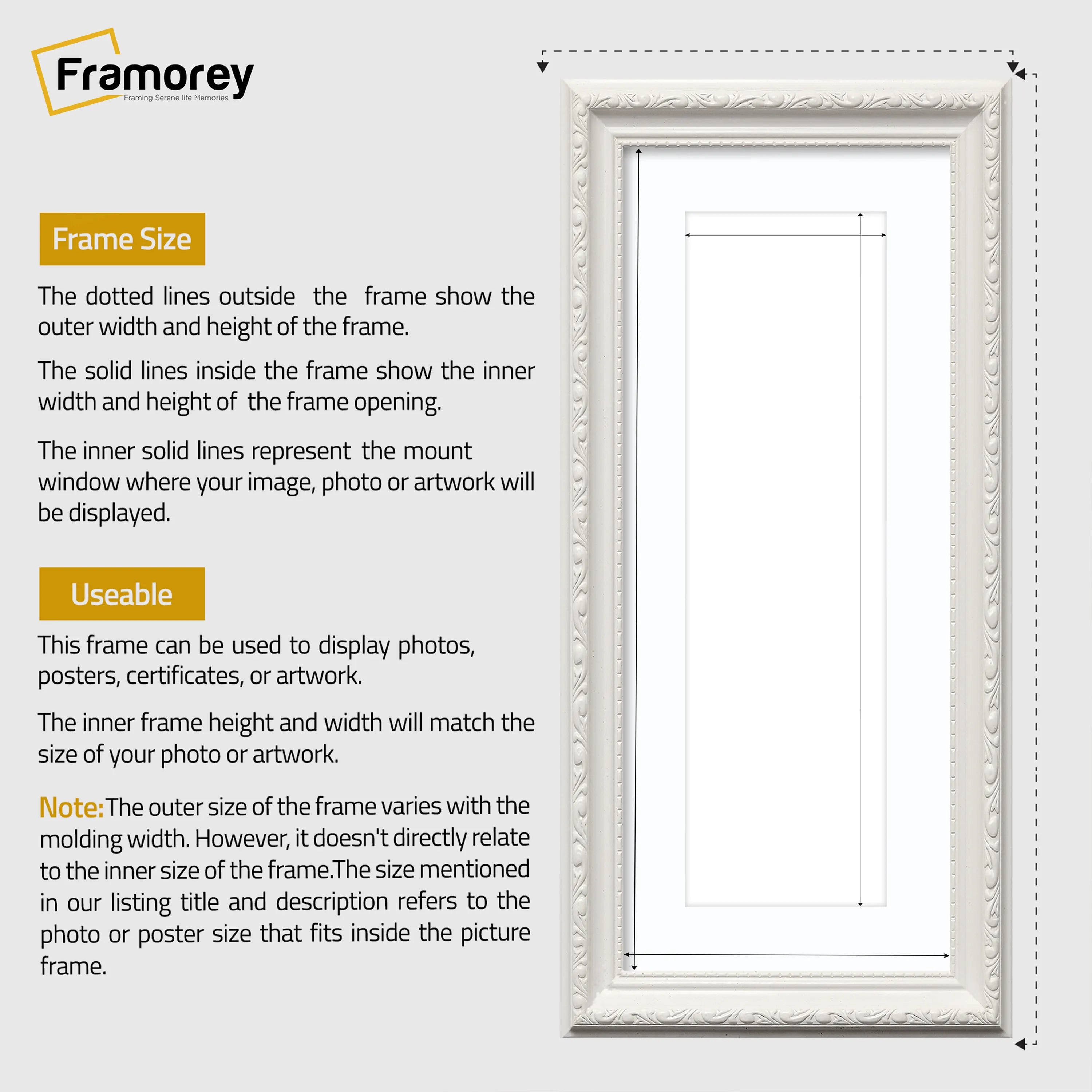 Panoramic Size White Picture Frame Shabby Wall Frames With White Mount