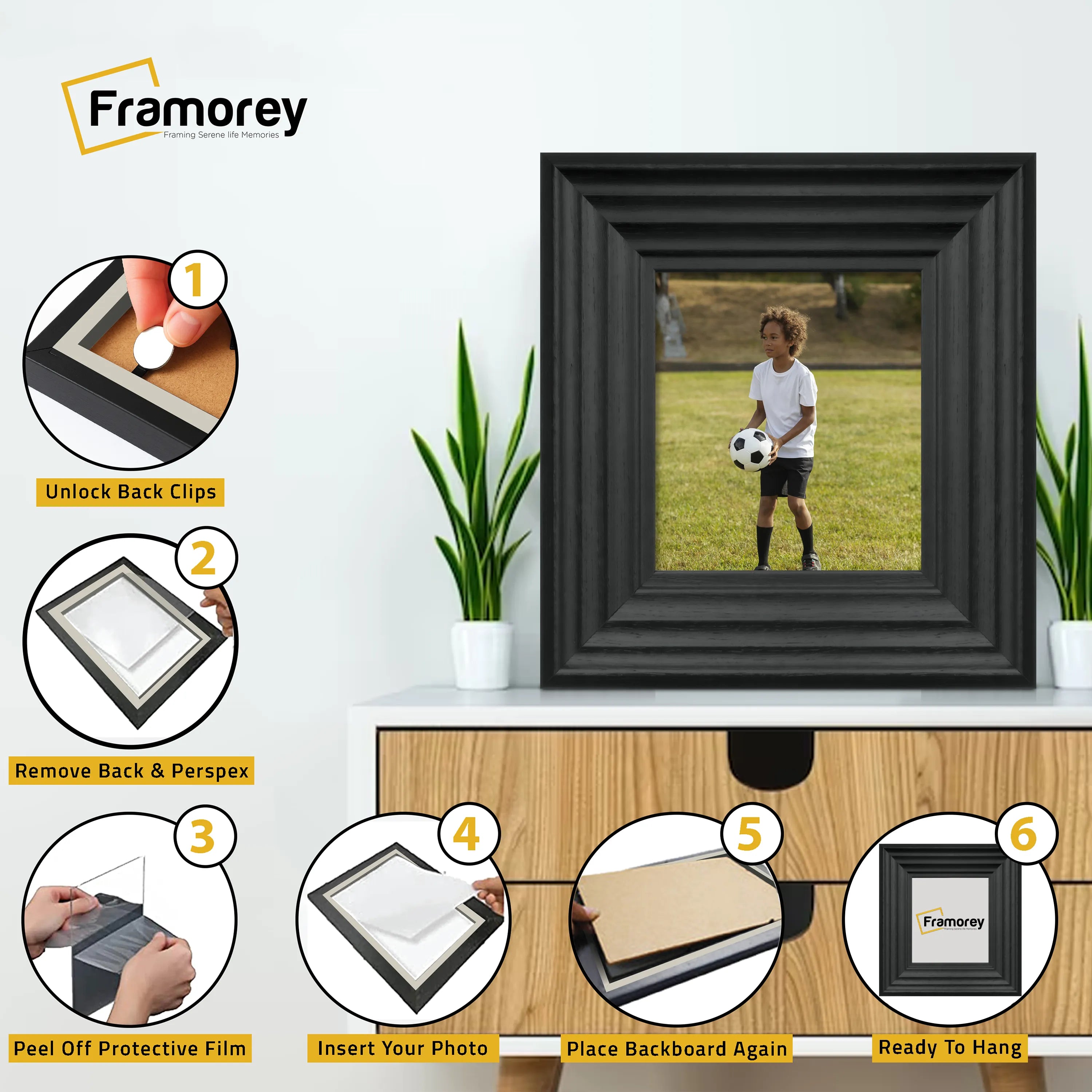 Square Size Black Wooden Picture Frames Big Step Style