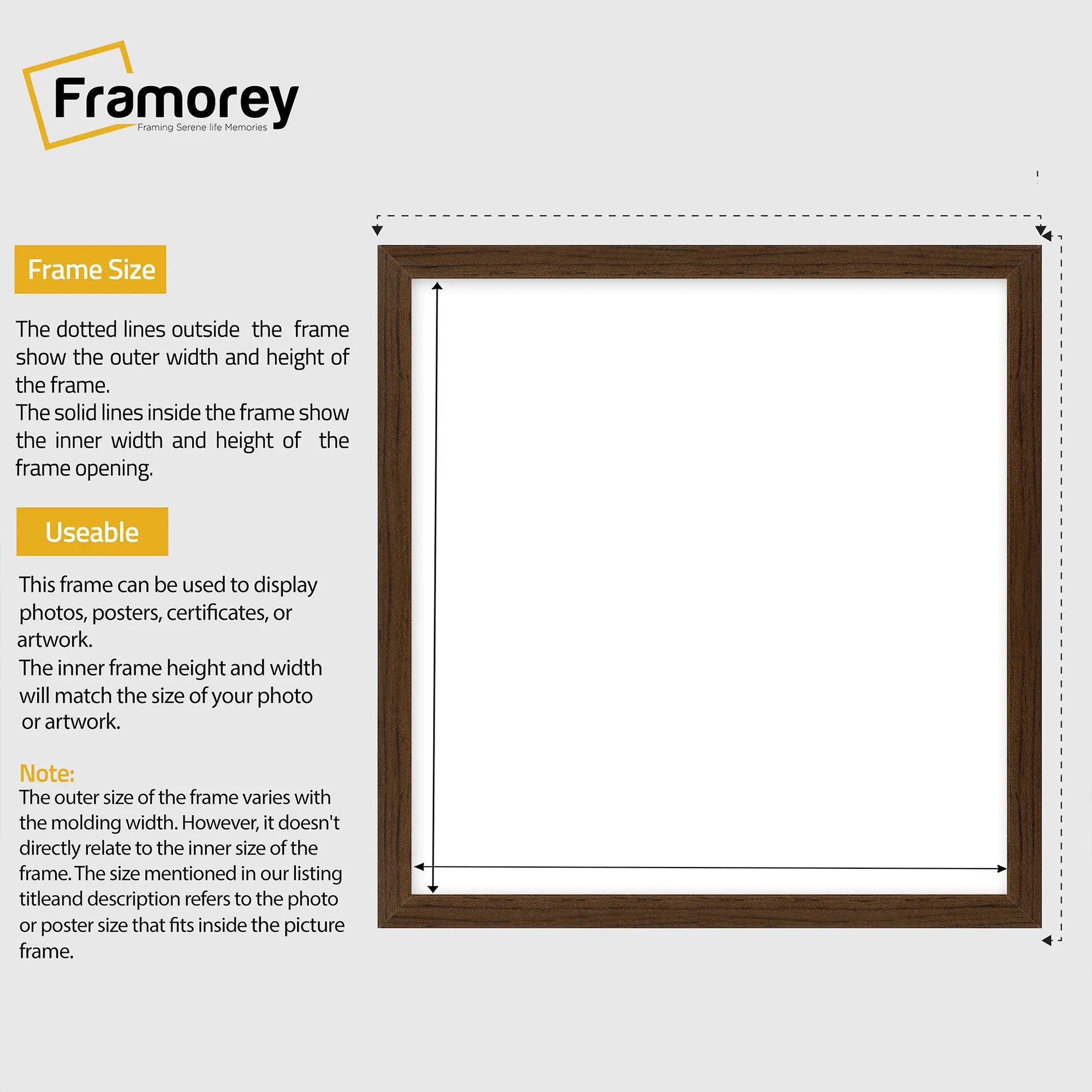 Square Size Walnut Thin Matt Picture Frame Poster Frames