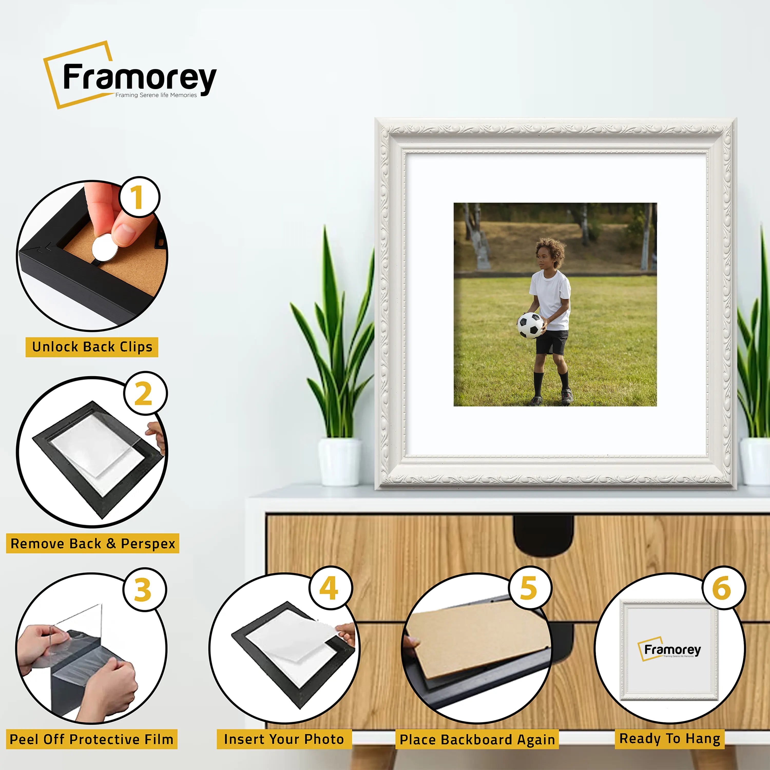Square Size White Shabby Picture Frame With White Mount