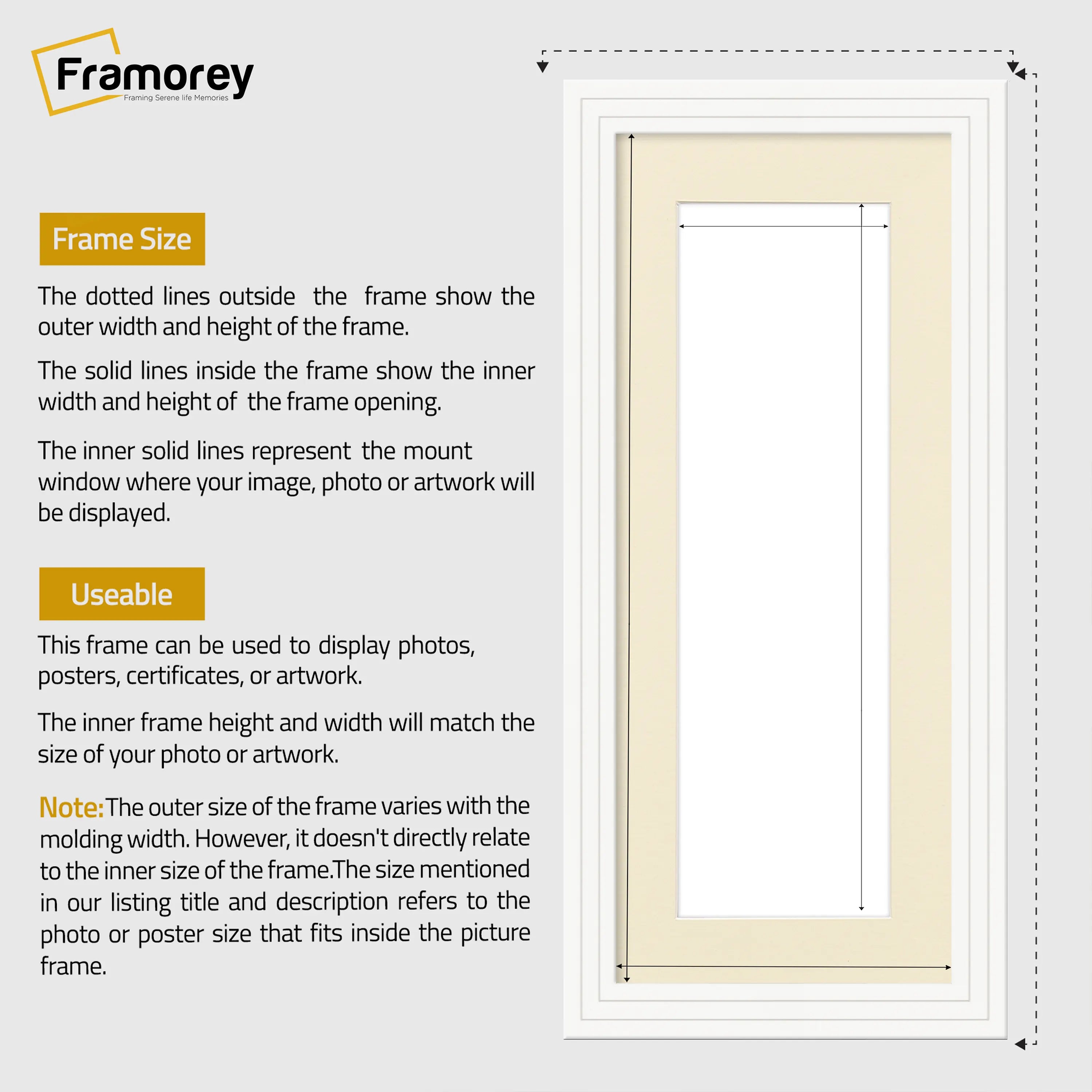 Panoramic Step Style White Photo Frame With Ivory  Mount