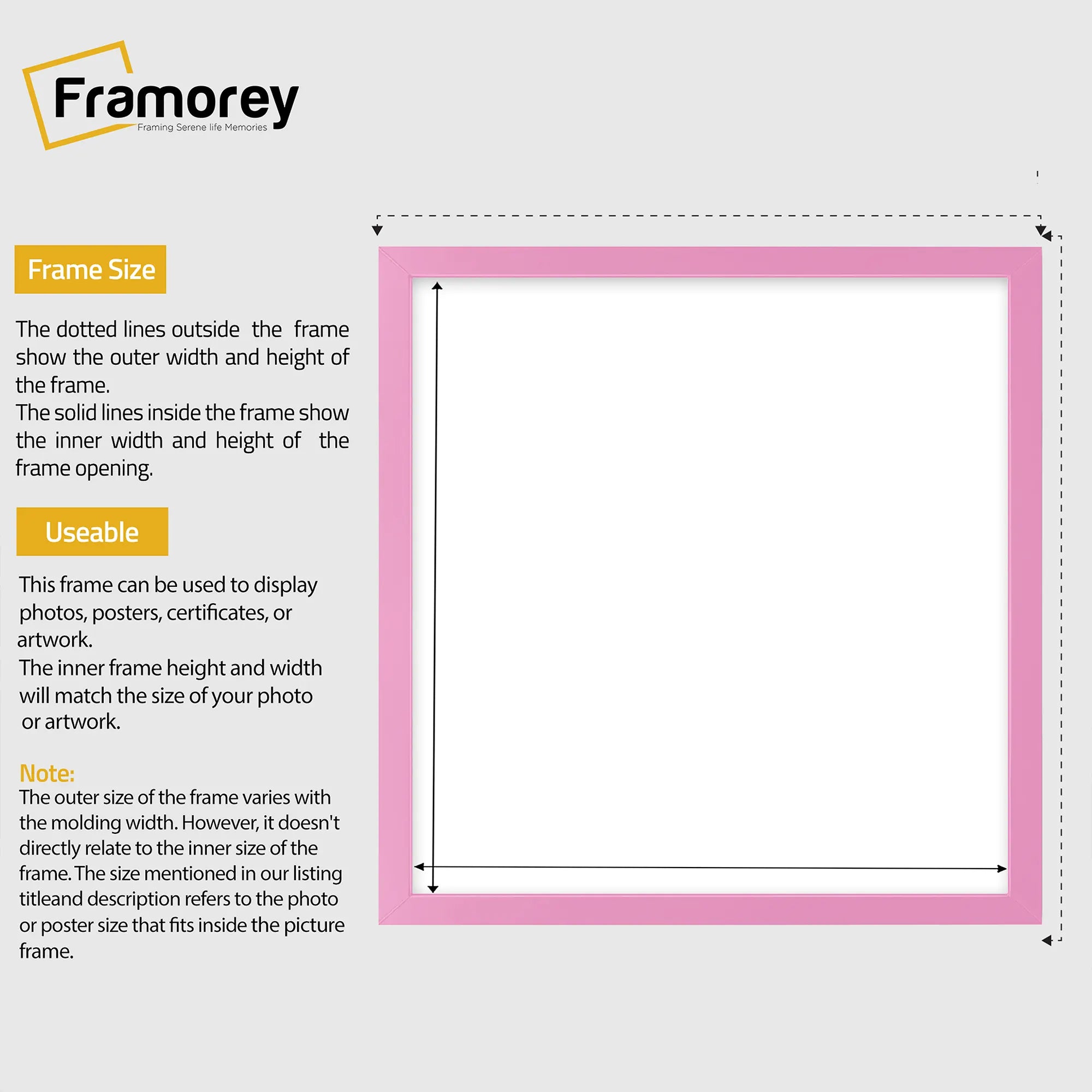 Square Size Thin Matt Pink Picture Frame Poster Frames