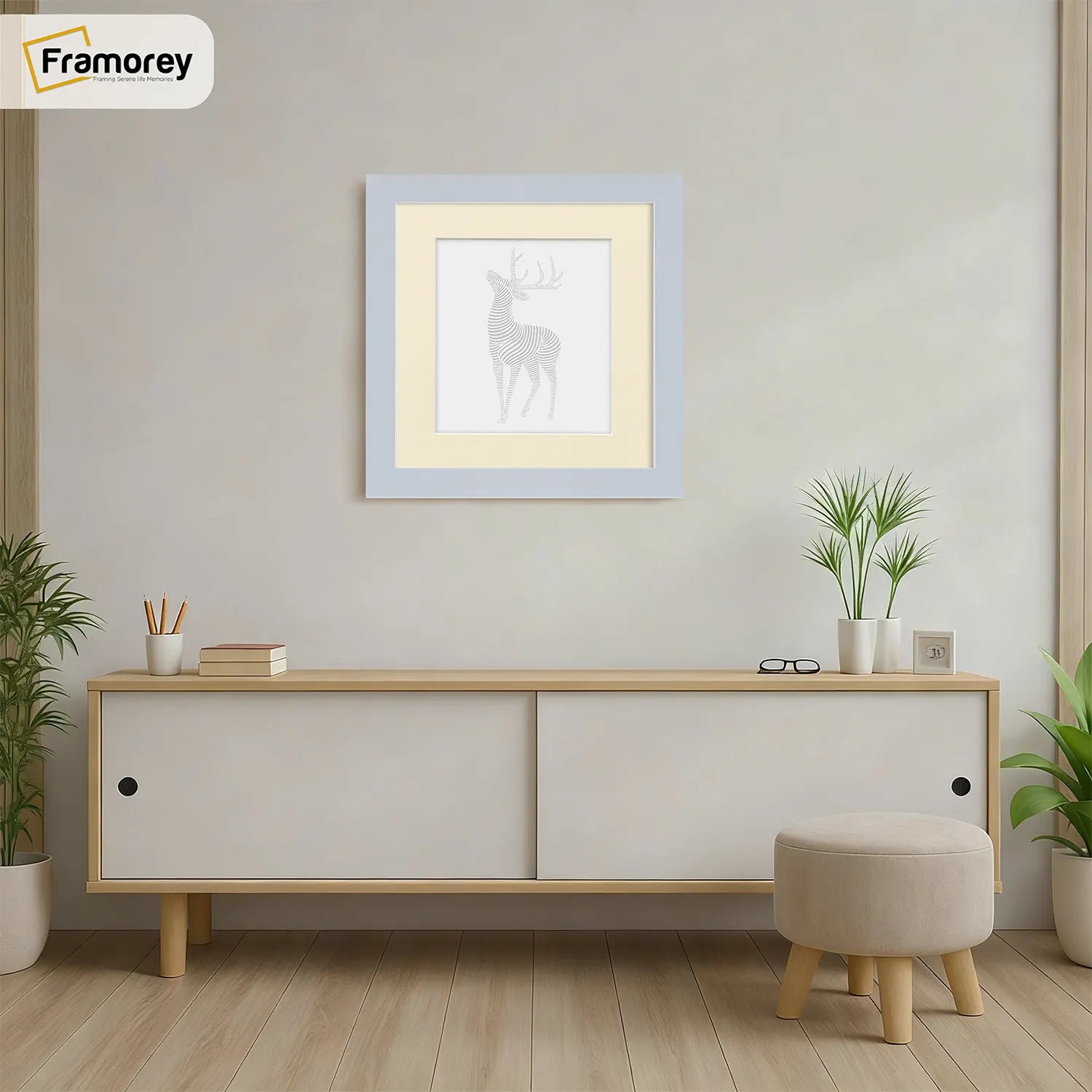 Square Size Light Grey Picture Frame With Ivory Mount