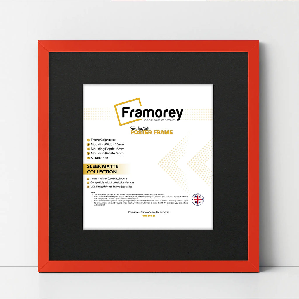 Square Size Red Thin Matt Picture Frames With Black Mount