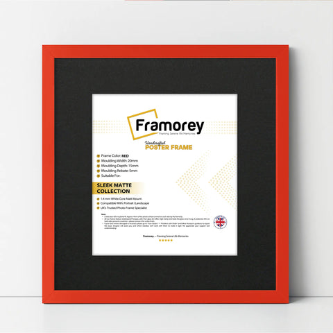 Square Size Red Thin Matt Picture Frames With Black Mount