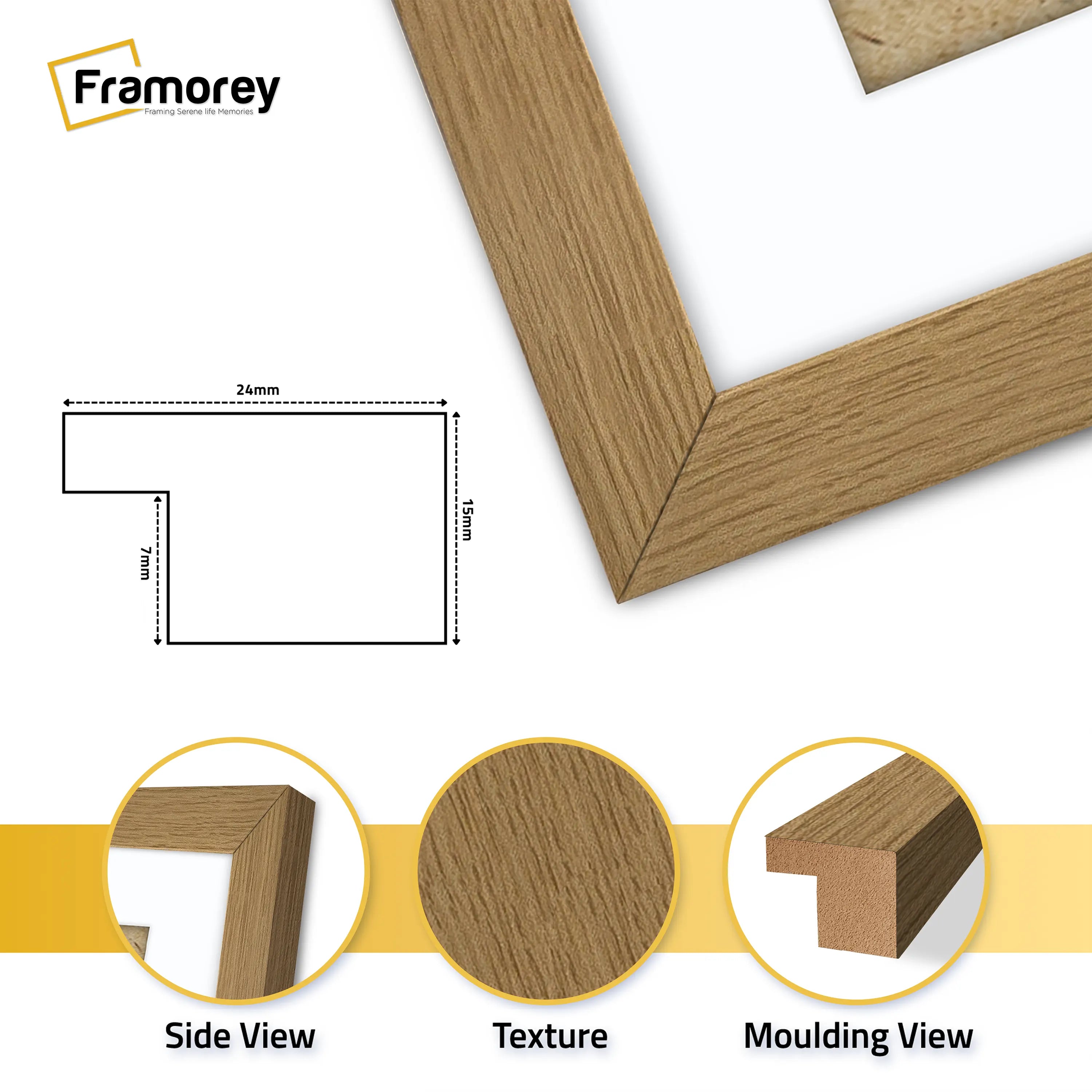Flat Panoramic Oak Picture Frame Wall Art Photo Frame With White Mount