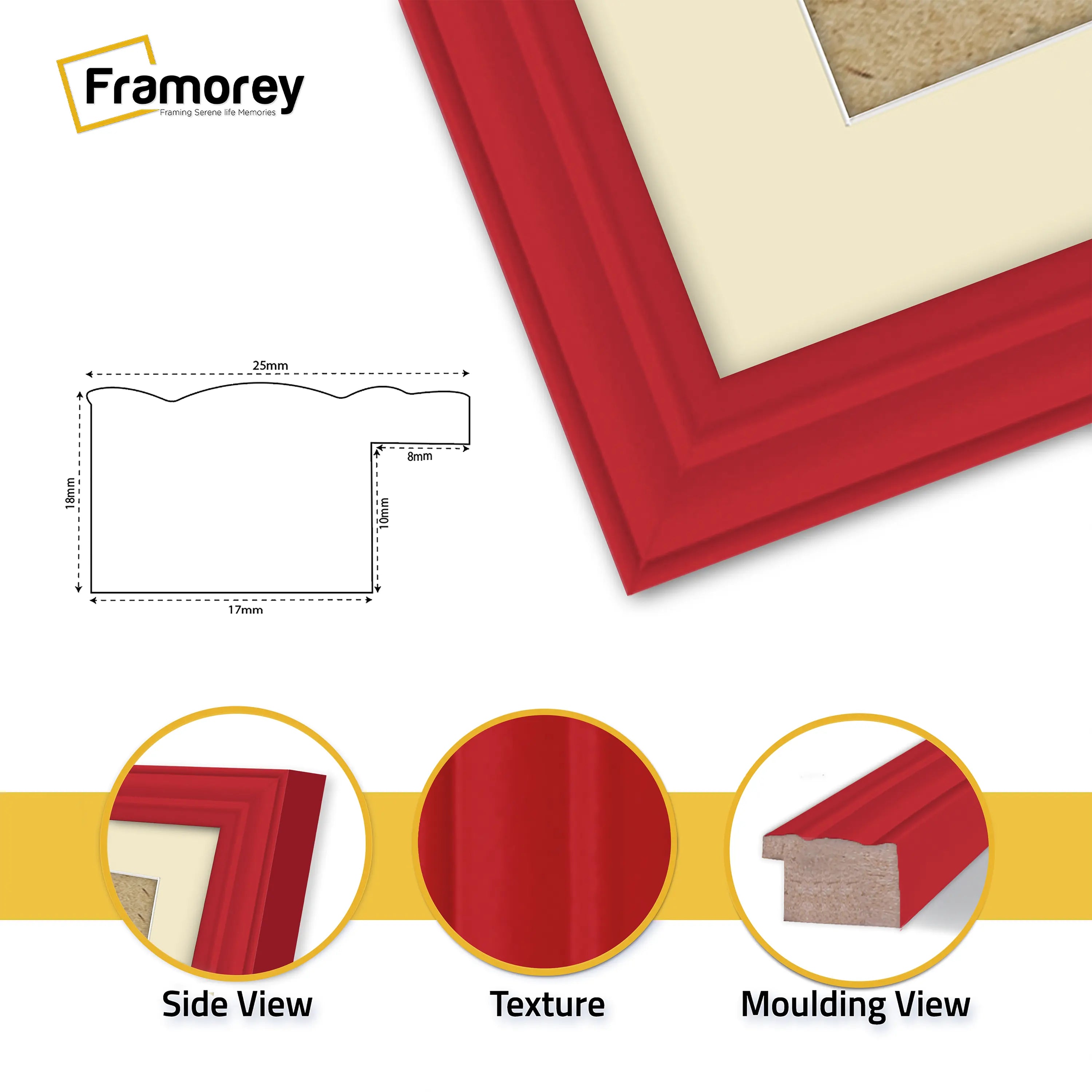 Antique Style Panoramic  Size Red Picture Frame with Ivory Mount