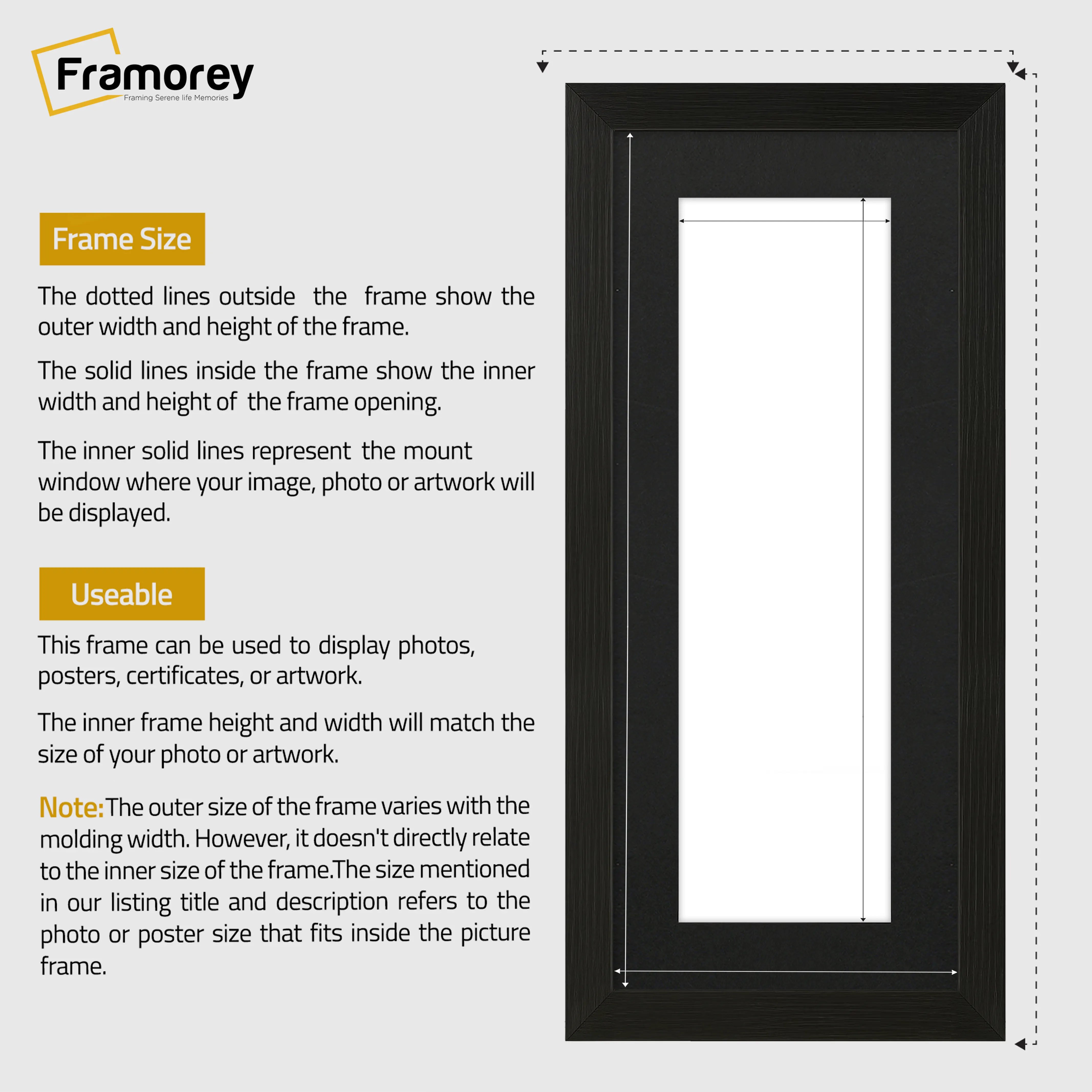 Flat Panoramic Black Picture Frame Wall Art Frame With Black Mount