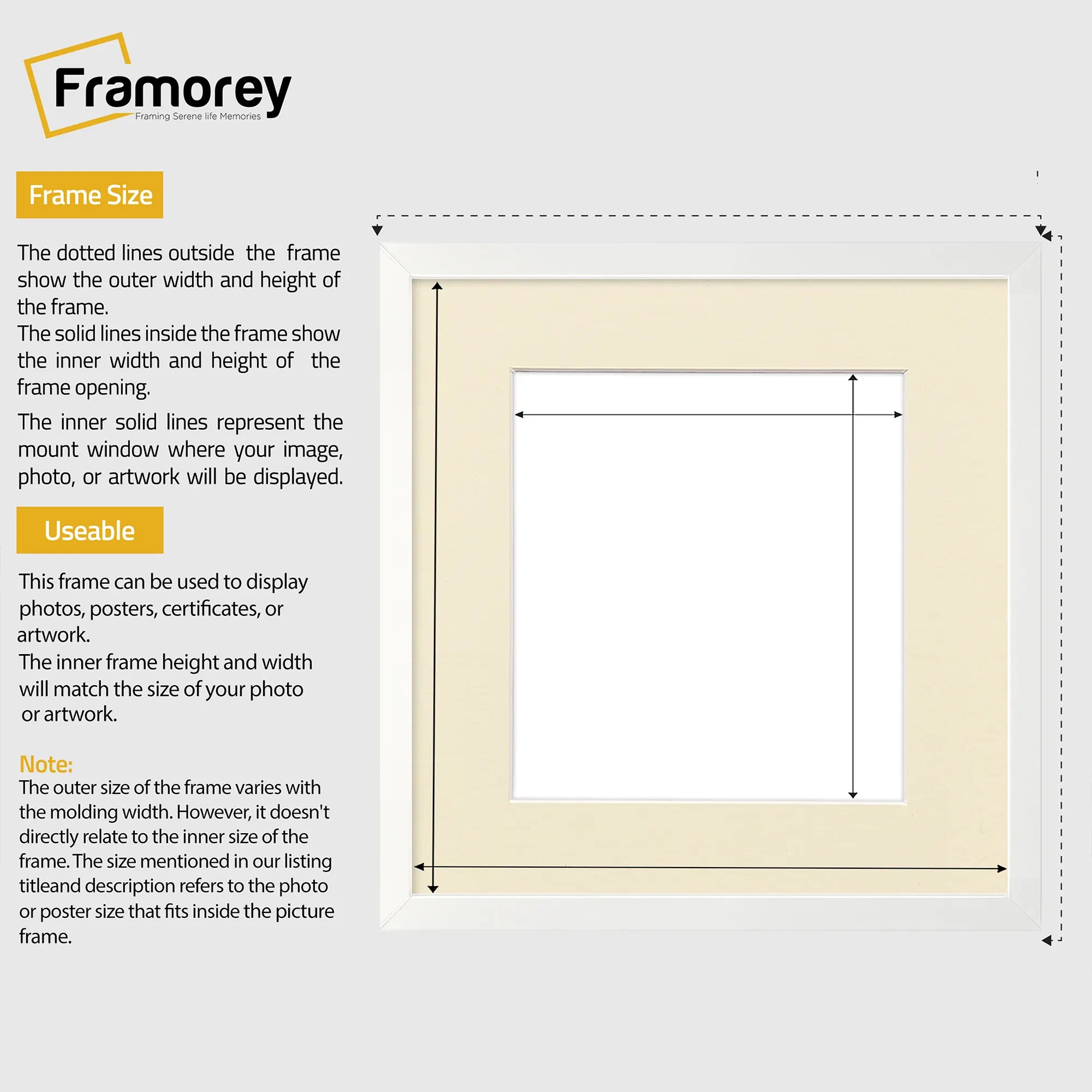 Square Thin Matt White Photo Frames With Ivory Mount