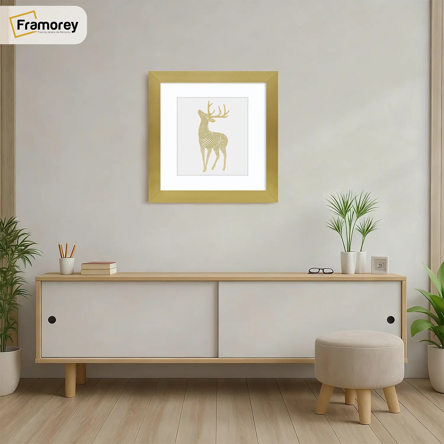 Square Size Gold Picture Frame With White Mount