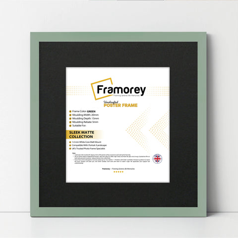 Square Size Thin Matt Green Picture Frames With Black Mount