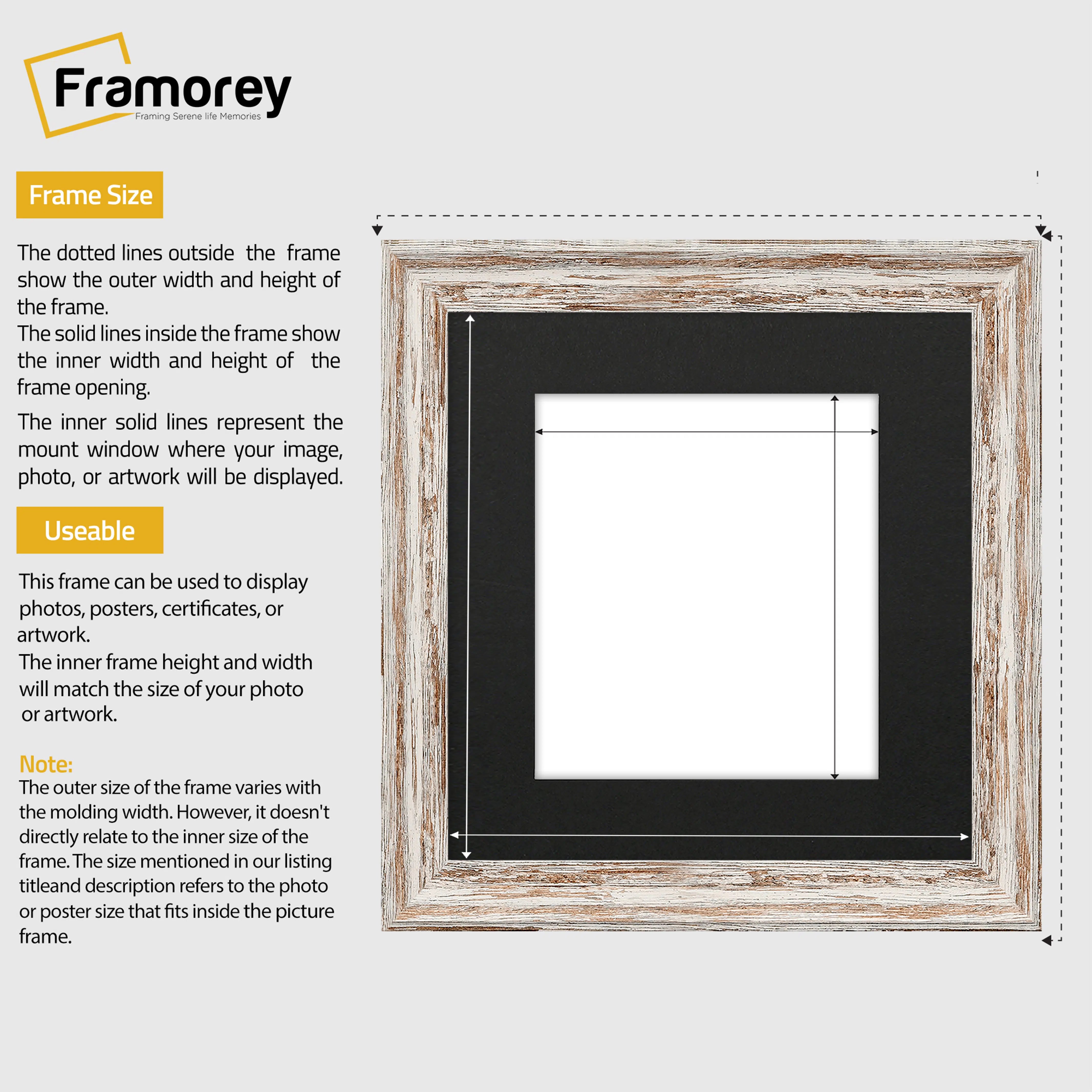 Square Walnut Picture Frame Vintage Distressed Frames With Black Mount