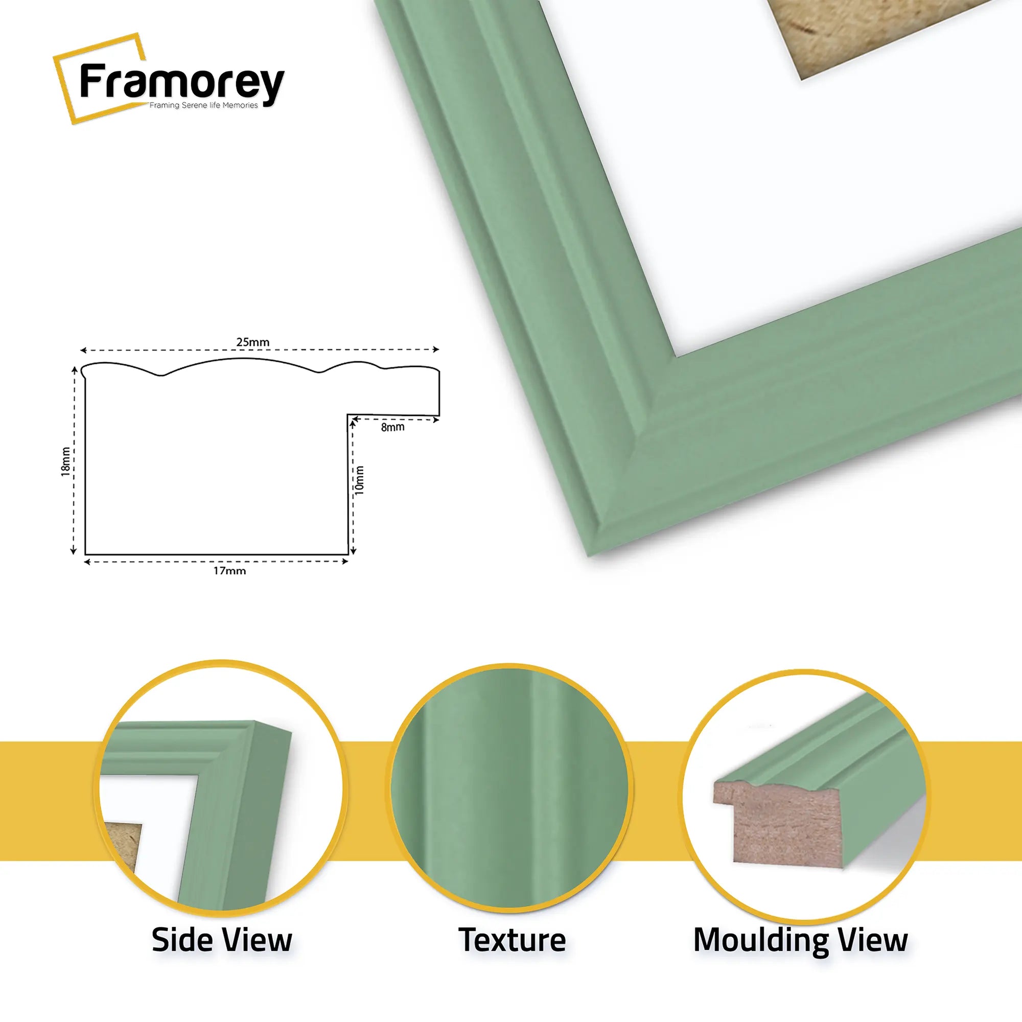 Antique Style Square Green Picture Frame with White Mount