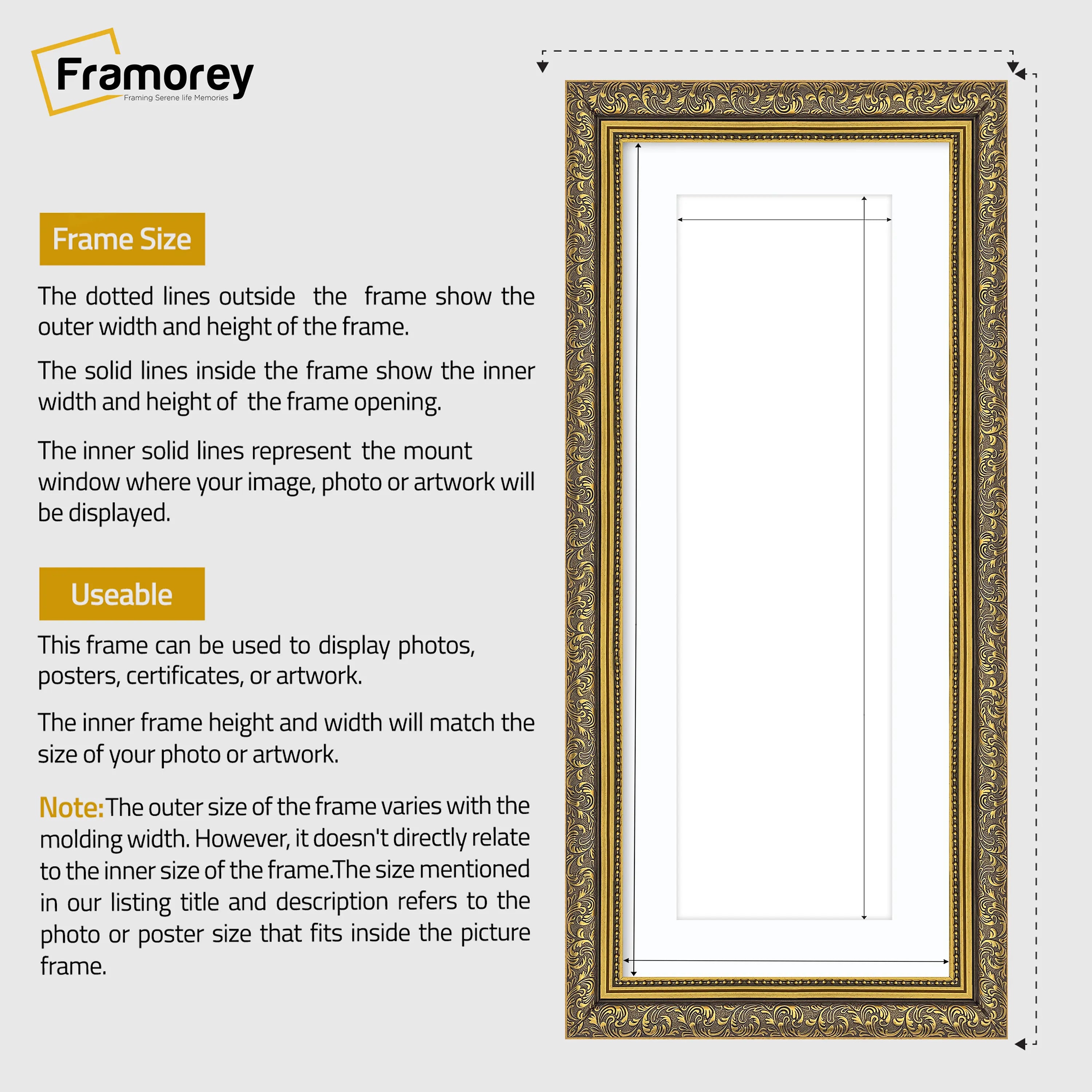 Panorama Gold Photo Frame Dahlia Wall Art Frame With White Mount