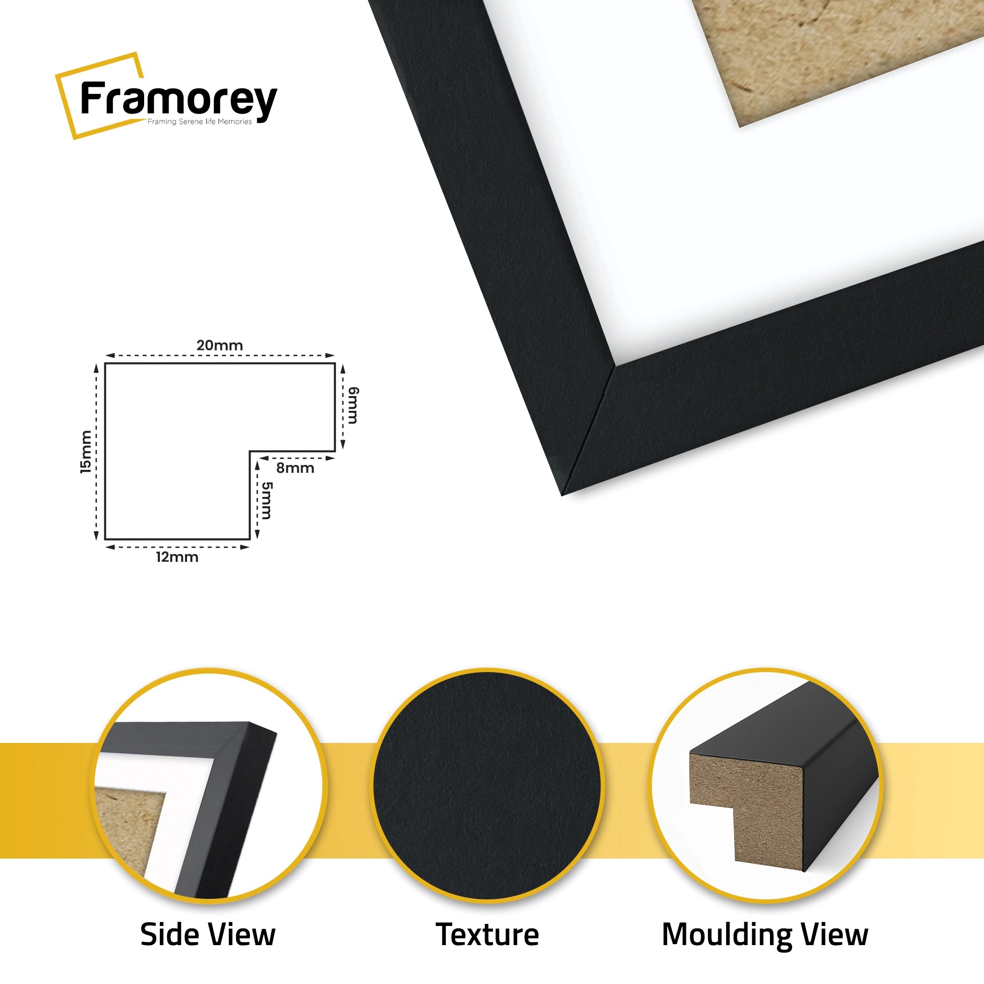 Square Black Picture Frames with Thin Matt White Mount