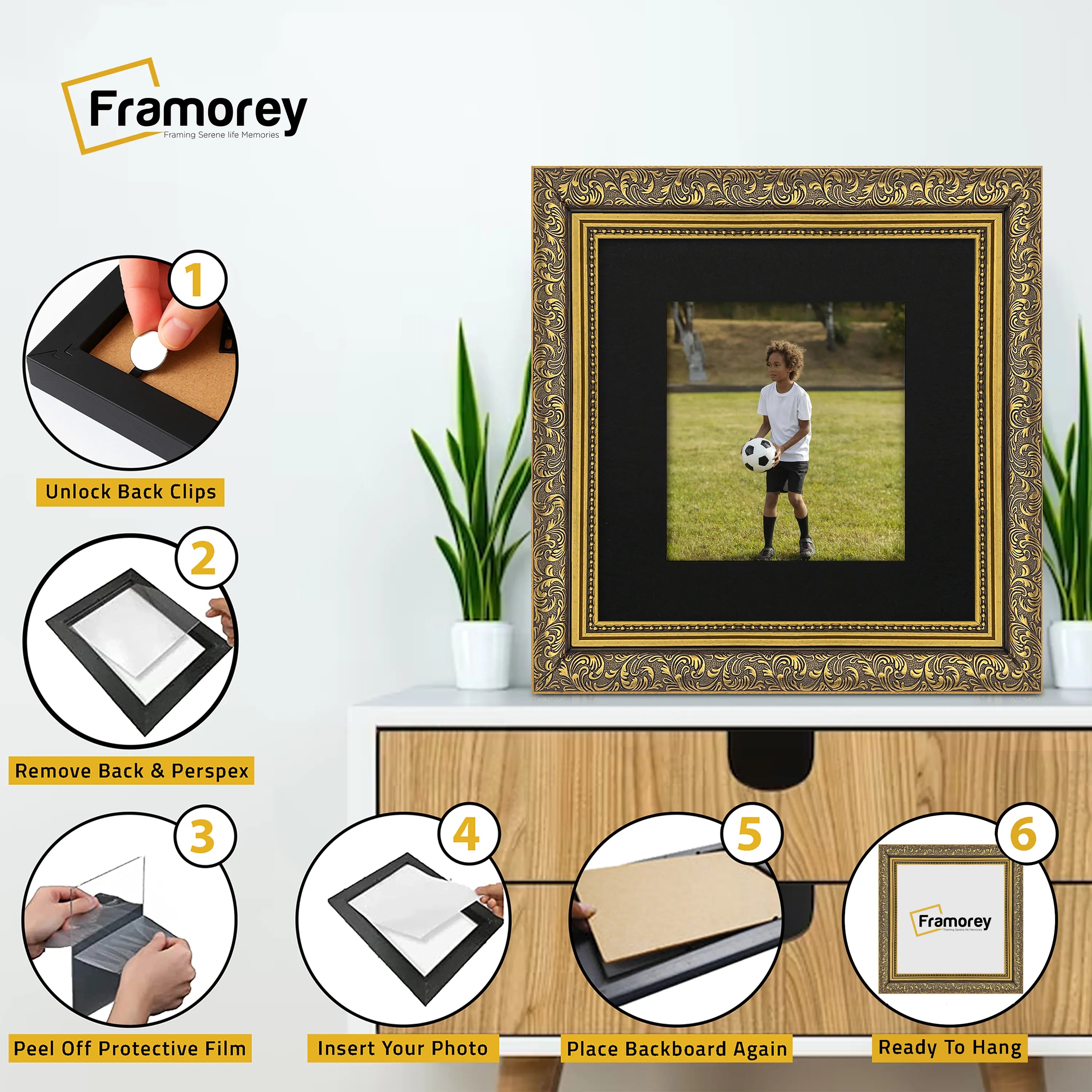 Square Photo Frames Gold Dahlia Wall Art Frame With Black Mount