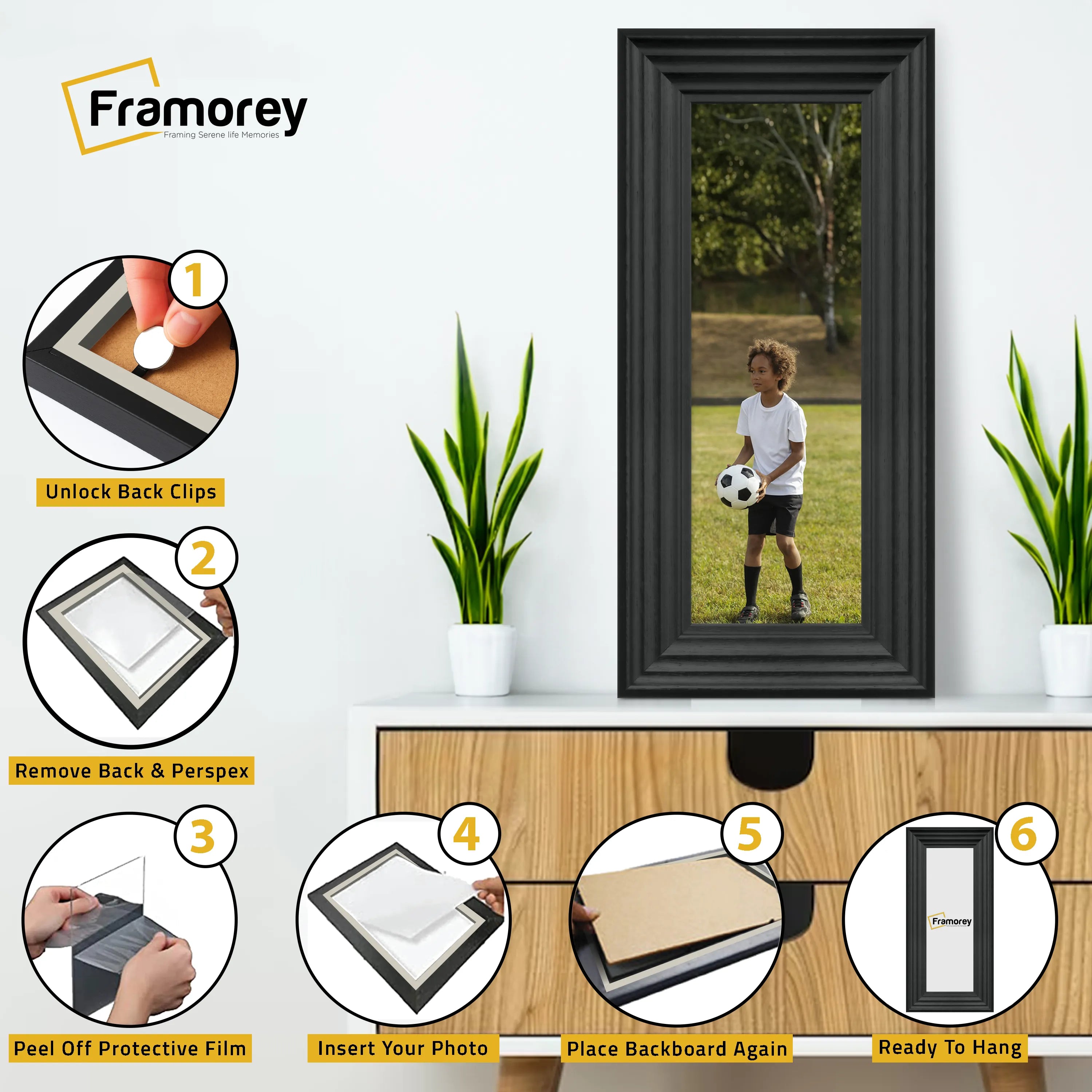 Panoramic Size Black Wooden Picture Frame Big Step Style Photo Frames