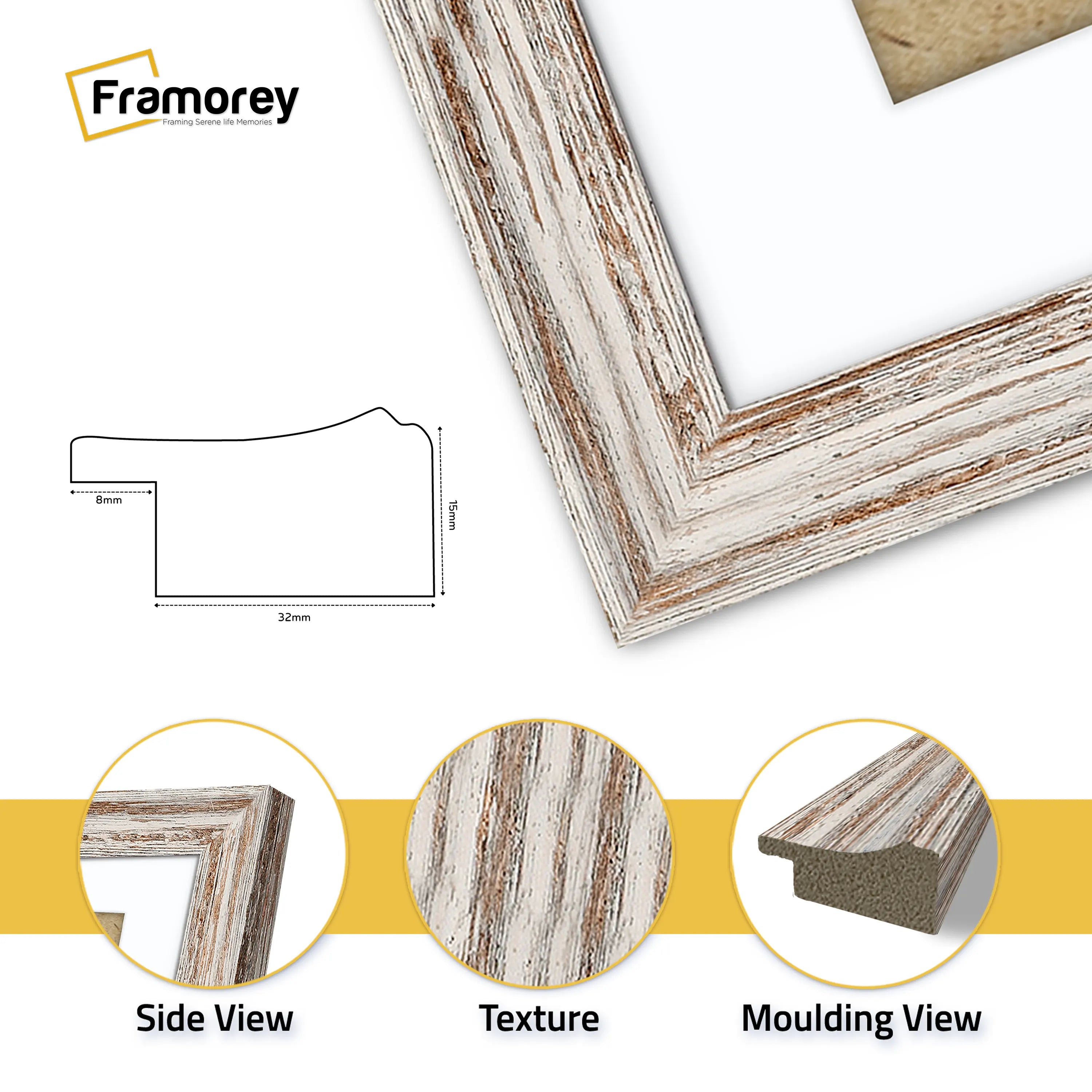 Panoramic Size Vintage Distressed Walnut Photo Frames With White Mount