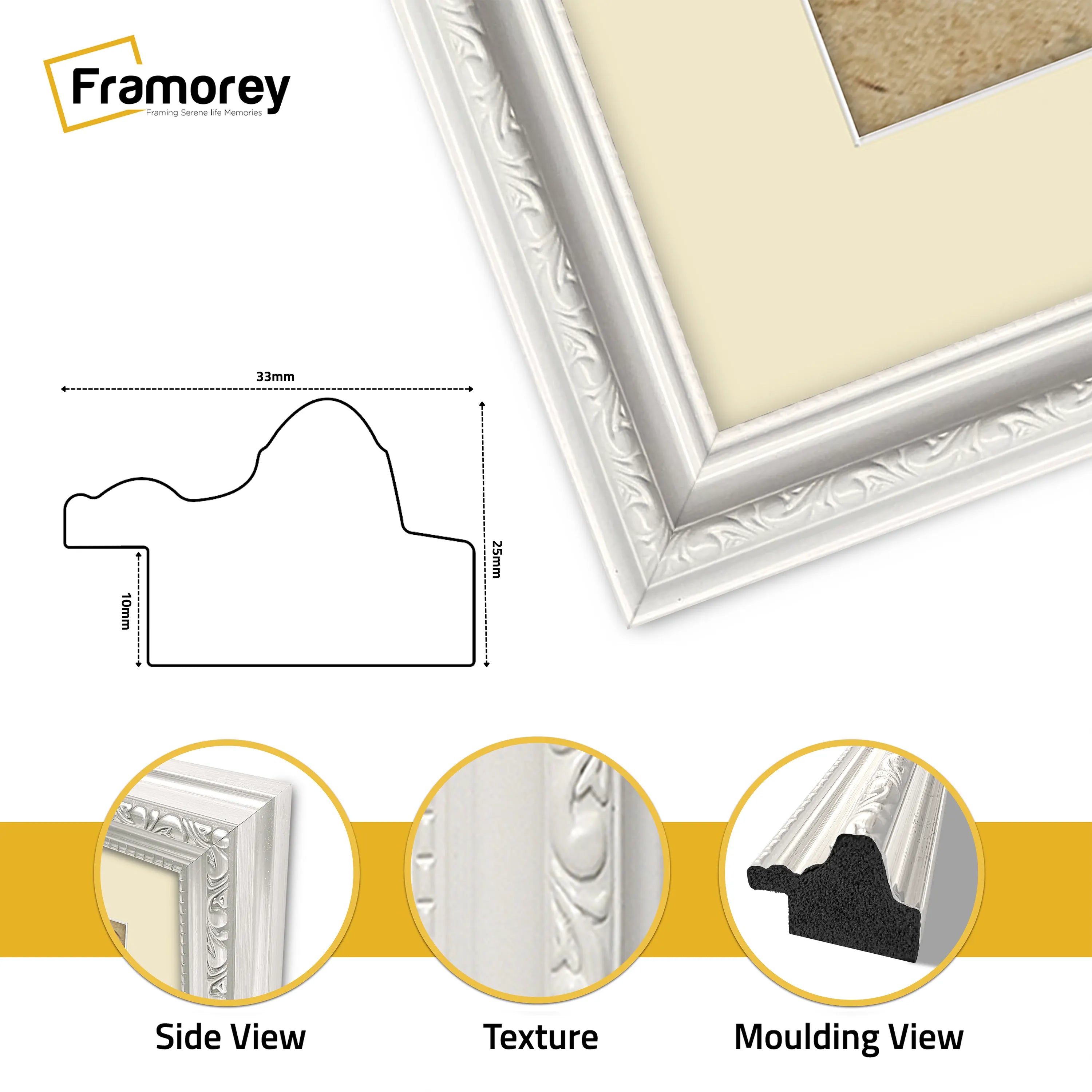 Panoramic Size White Picture Frame Shabby Wall Frames With Ivory Mount