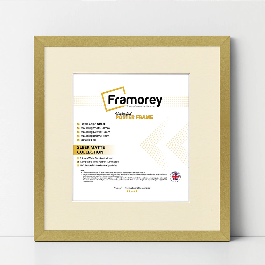 Square Size Thin Matt Gold Photo Frames With Ivory Mount