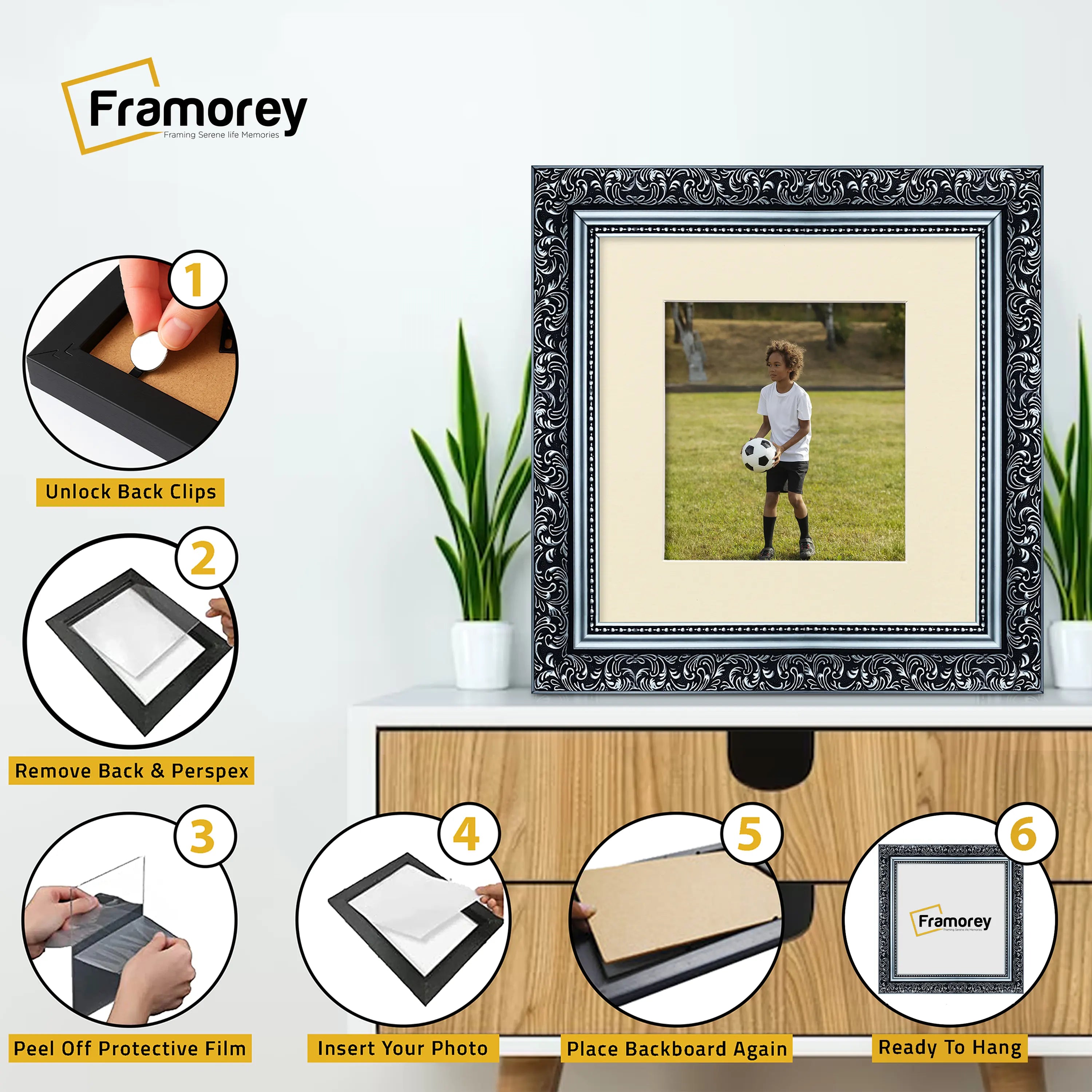 Silver Square Photo Frames Dahlia Wall Art Frame With Ivory Mount