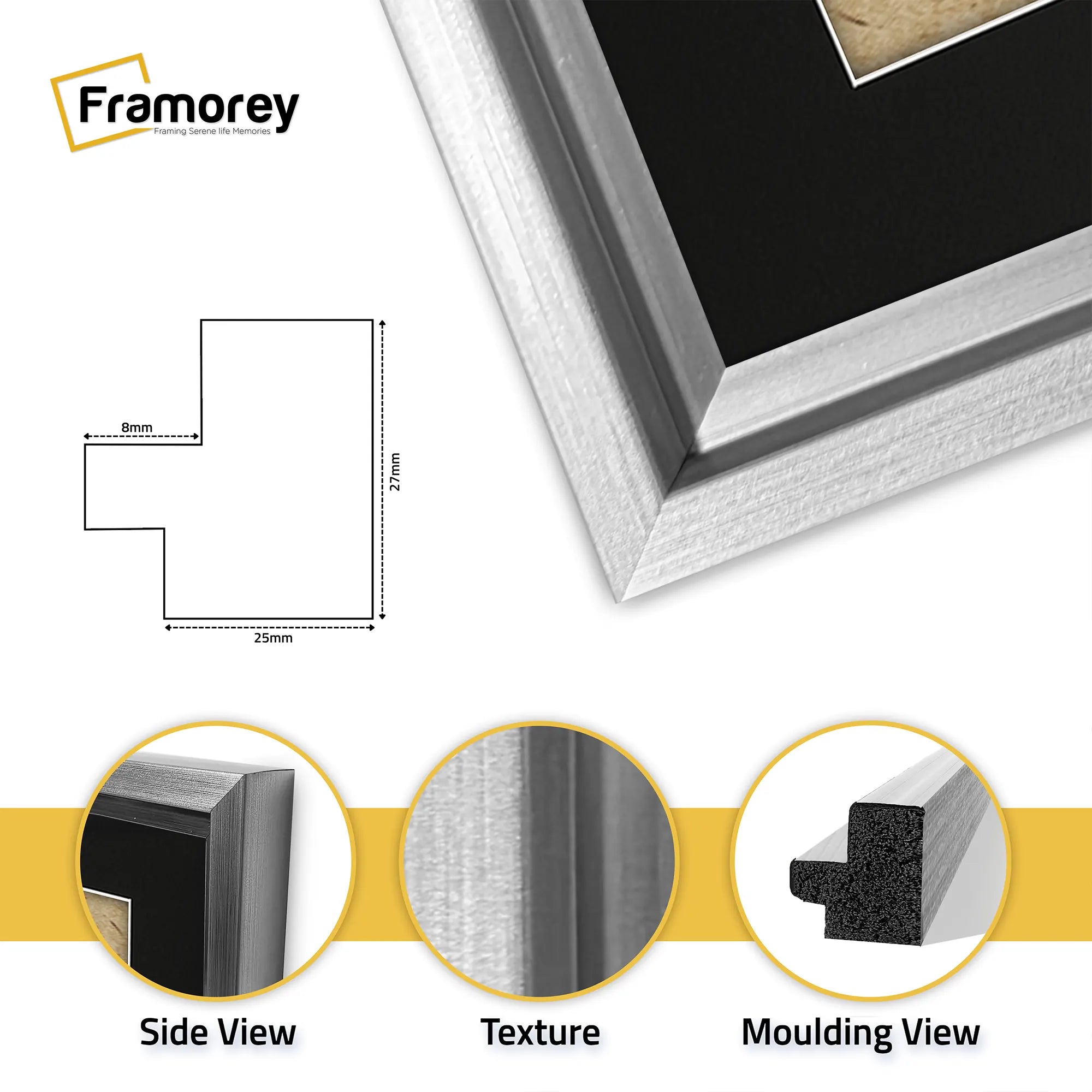 Square Size Silver Oslo Photo Frames Wall Art Frames With Black Mount